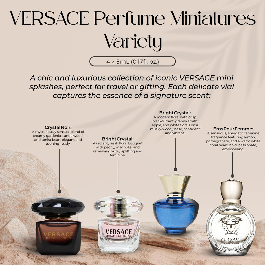 Versace Gifts & Sets – Womens Mini Fragrance Set: Crystal Noir, Bright Crystal, Eros Pour Femme, Dylan Blue