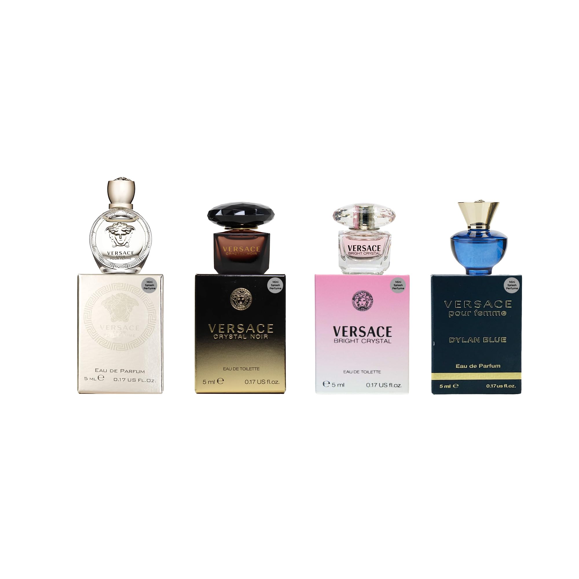 Versace Gifts & Sets – Womens Mini Fragrance Set: Crystal Noir, Bright Crystal, Eros Pour Femme, Dylan Blue