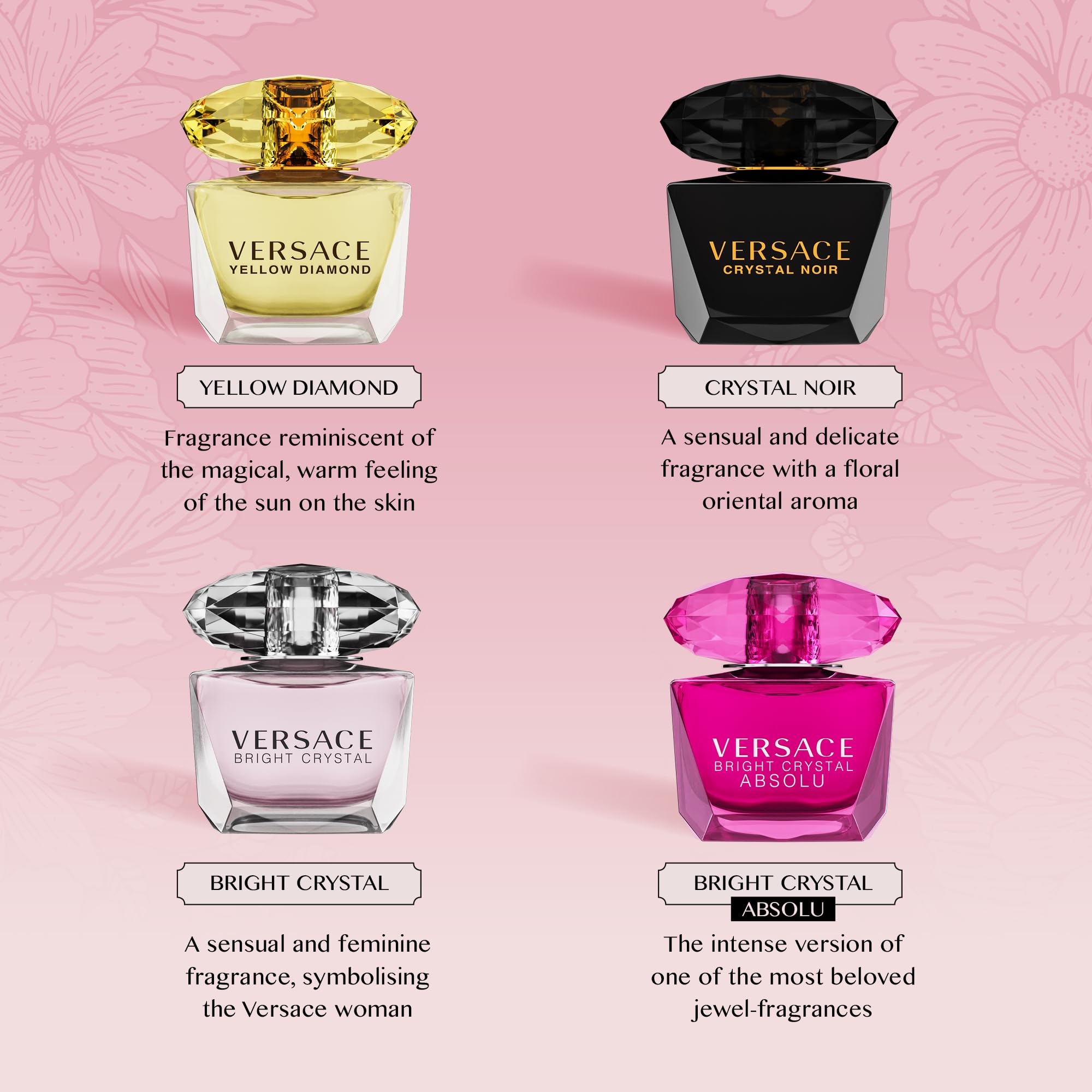 Versace 4-Piece Mini Perfume Set for Women | Bright Crystal Absolu, Yellow Diamond, Crystal Noir, Bright Crystal