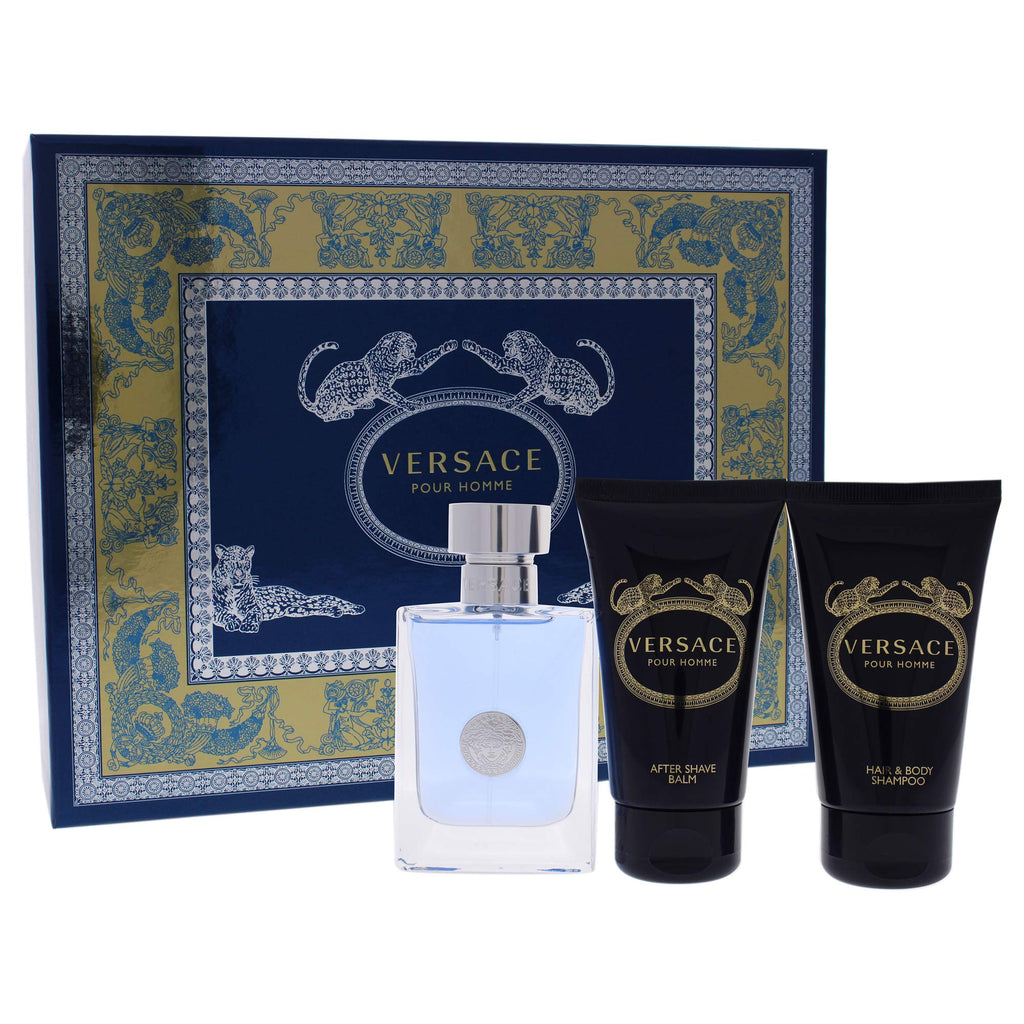 Versace Pour Homme 3-Piece Gift Set – 1.7 oz EDT, Hair & Body Shampoo, After Shave Balm