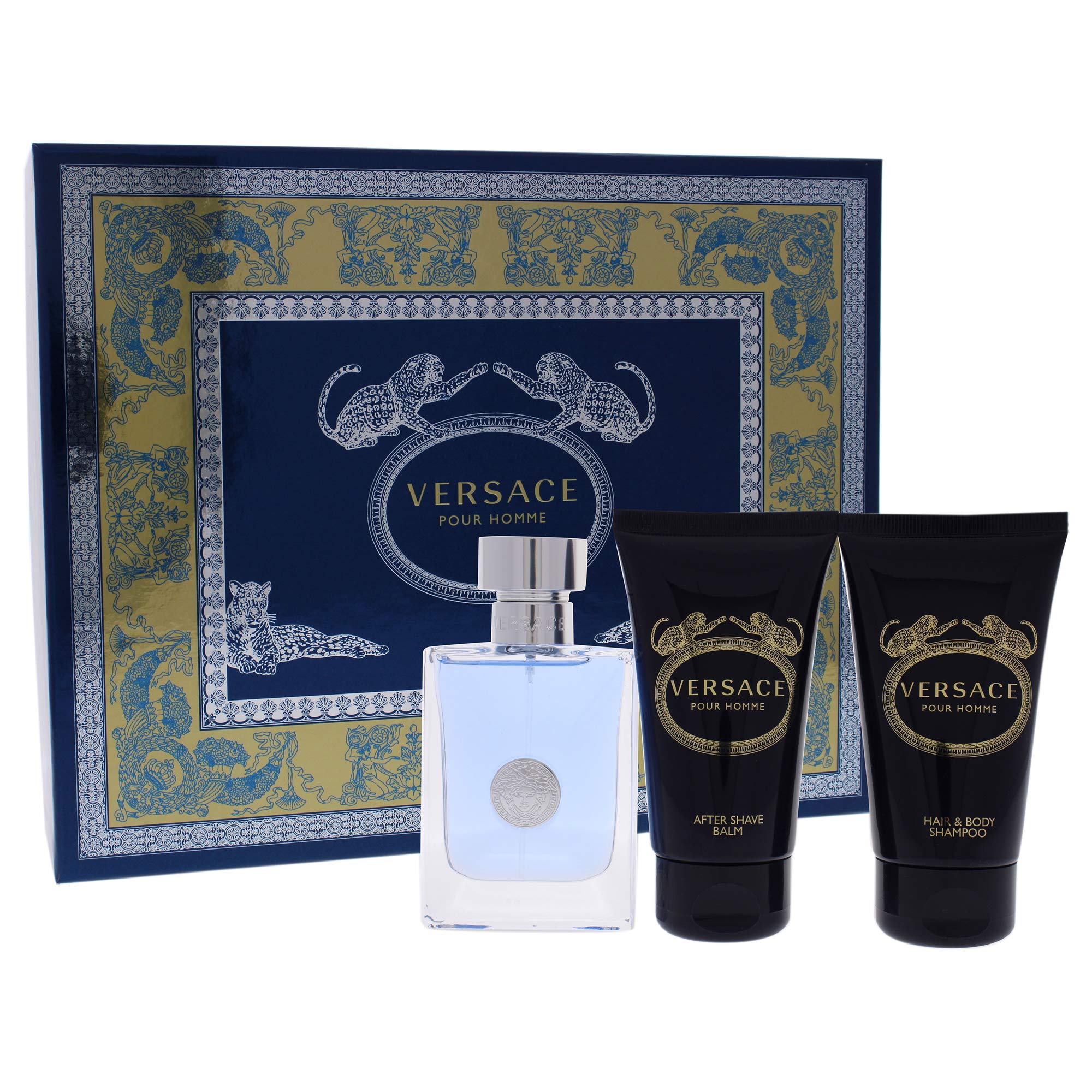Versace Pour Homme 3-Piece Gift Set – 1.7 oz EDT, Hair & Body Shampoo, After Shave Balm