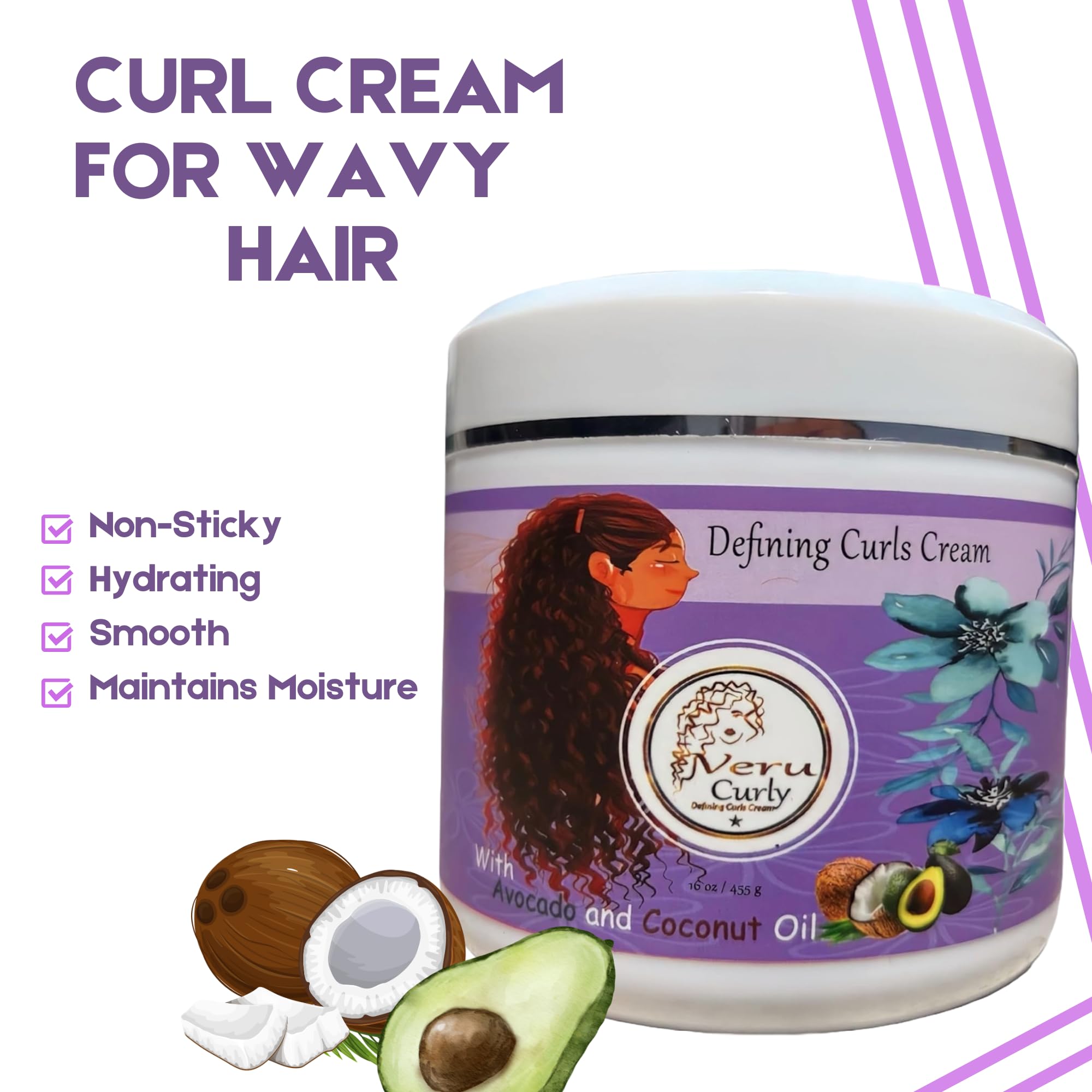VeruCurly Curl Cream for Wavy Hair – Pack of 2 (32 oz) | Hydrating, Non-Sticky, Breakage Protection
