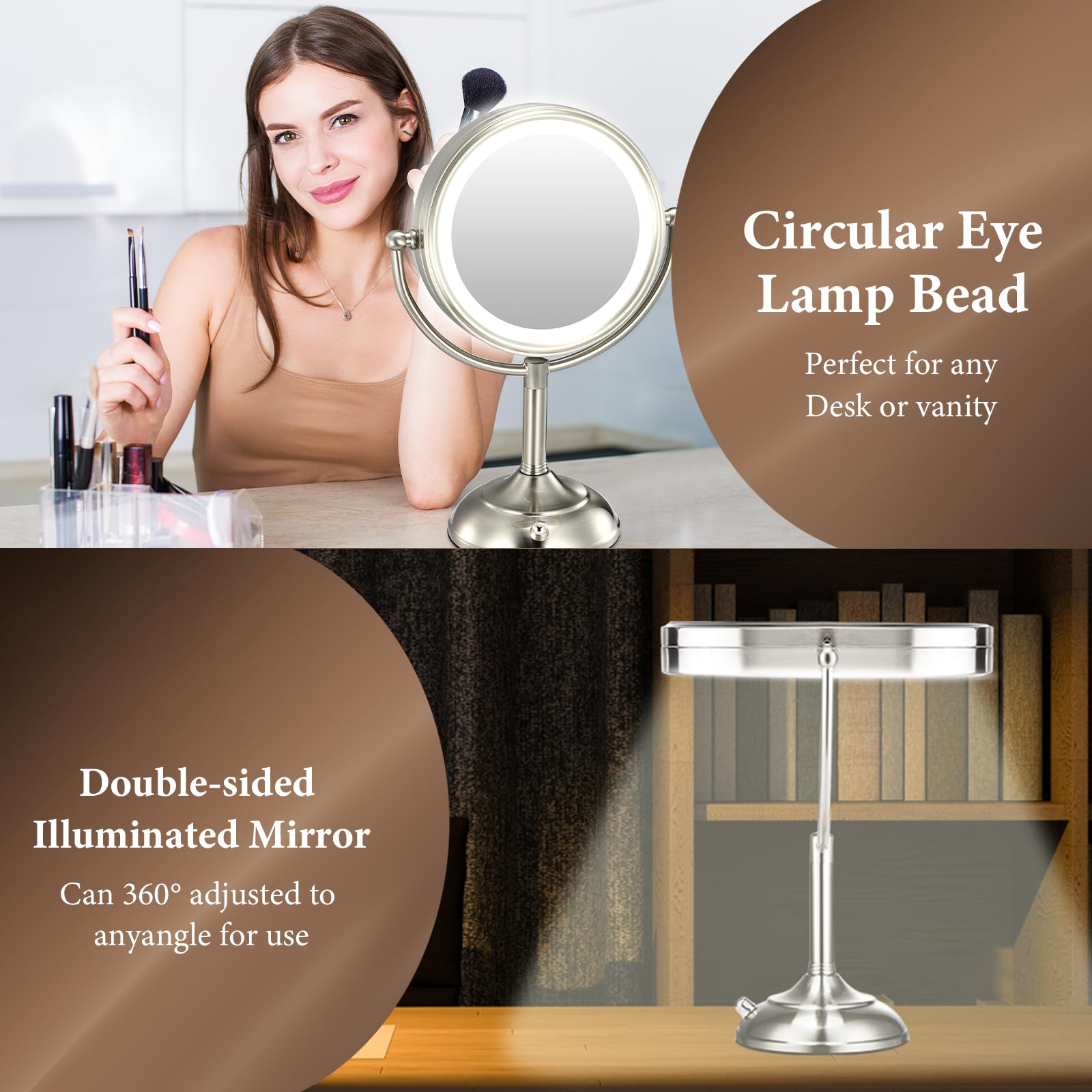 VESAUR 2026 Upgraded 9-Inch Lighted Makeup Mirror | 10X/20X HD Magnification, 3-Color LED, 5000mAh