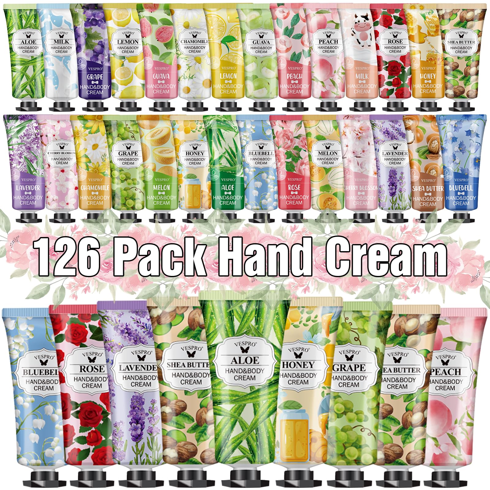 VESPRO 126-Pack Hand Cream Set – 14 Scents, Travel-Size Moisturizers