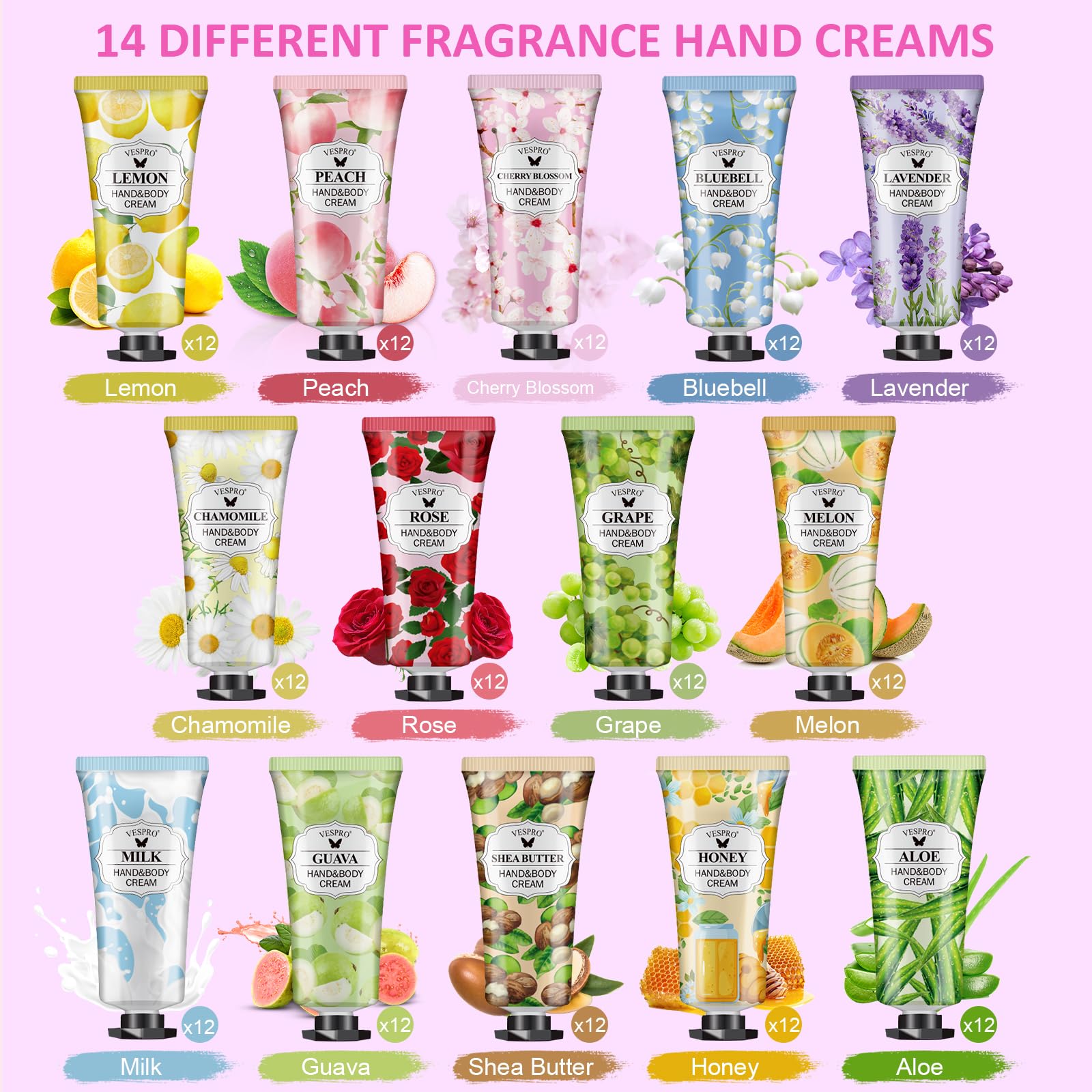 VESPRO 168-Pack Hand Cream Set — 14 Scents, Travel-Size Hydration for Daily Hands