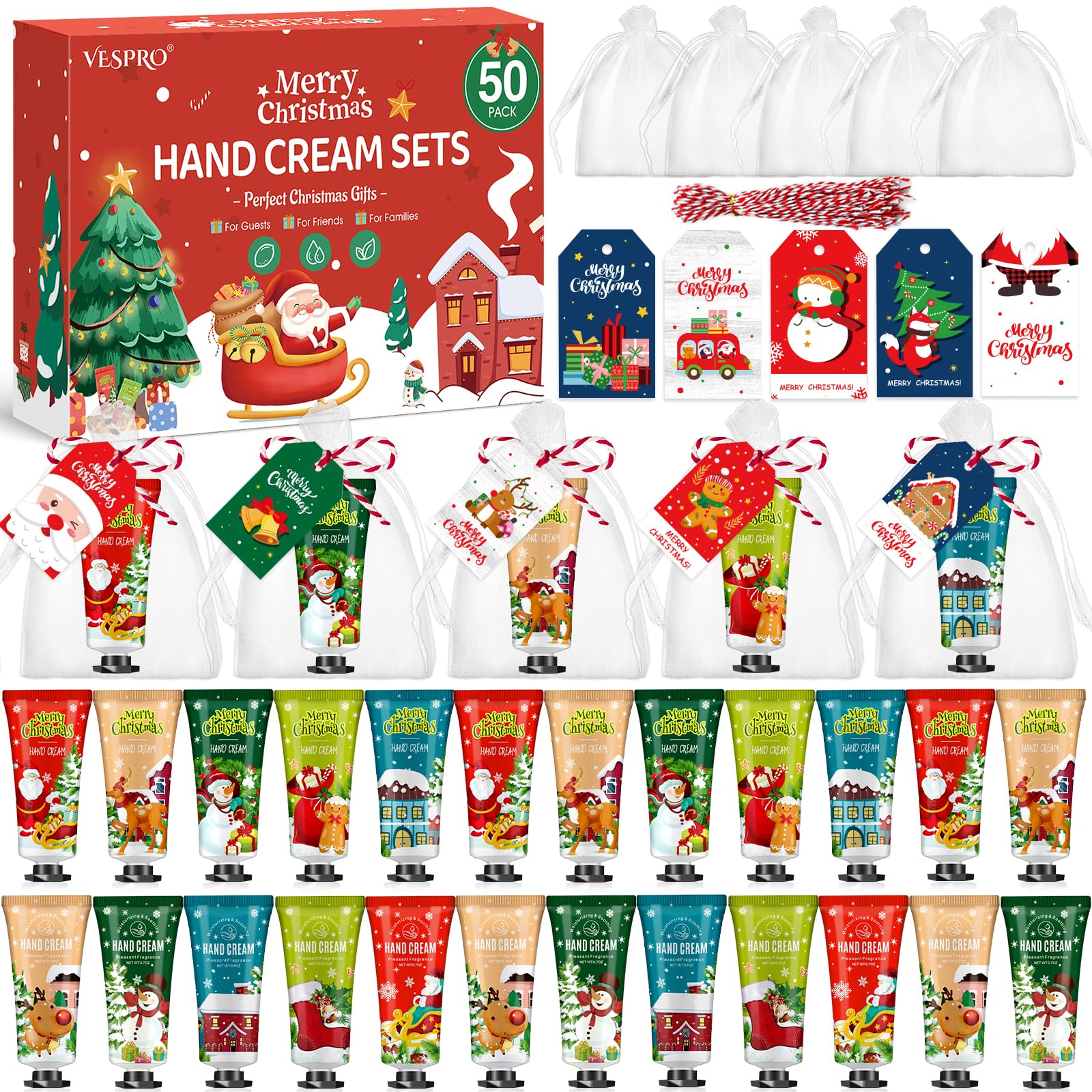 VESPRO 50-Pack Christmas Hand Cream Gift Set for Women