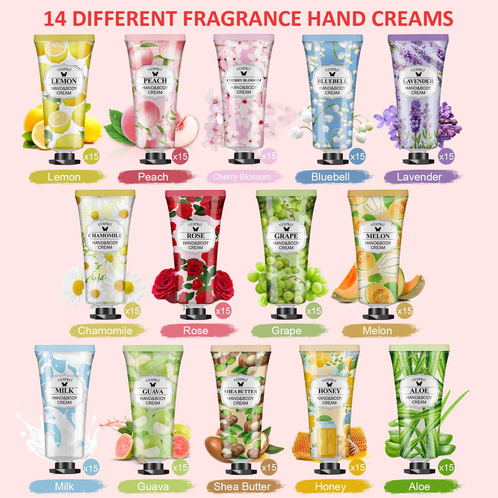 VESPRO 210 Pack Moisturizing Hand Cream Gift Set – 14 Scents, Travel-Size, Bulk Gifts