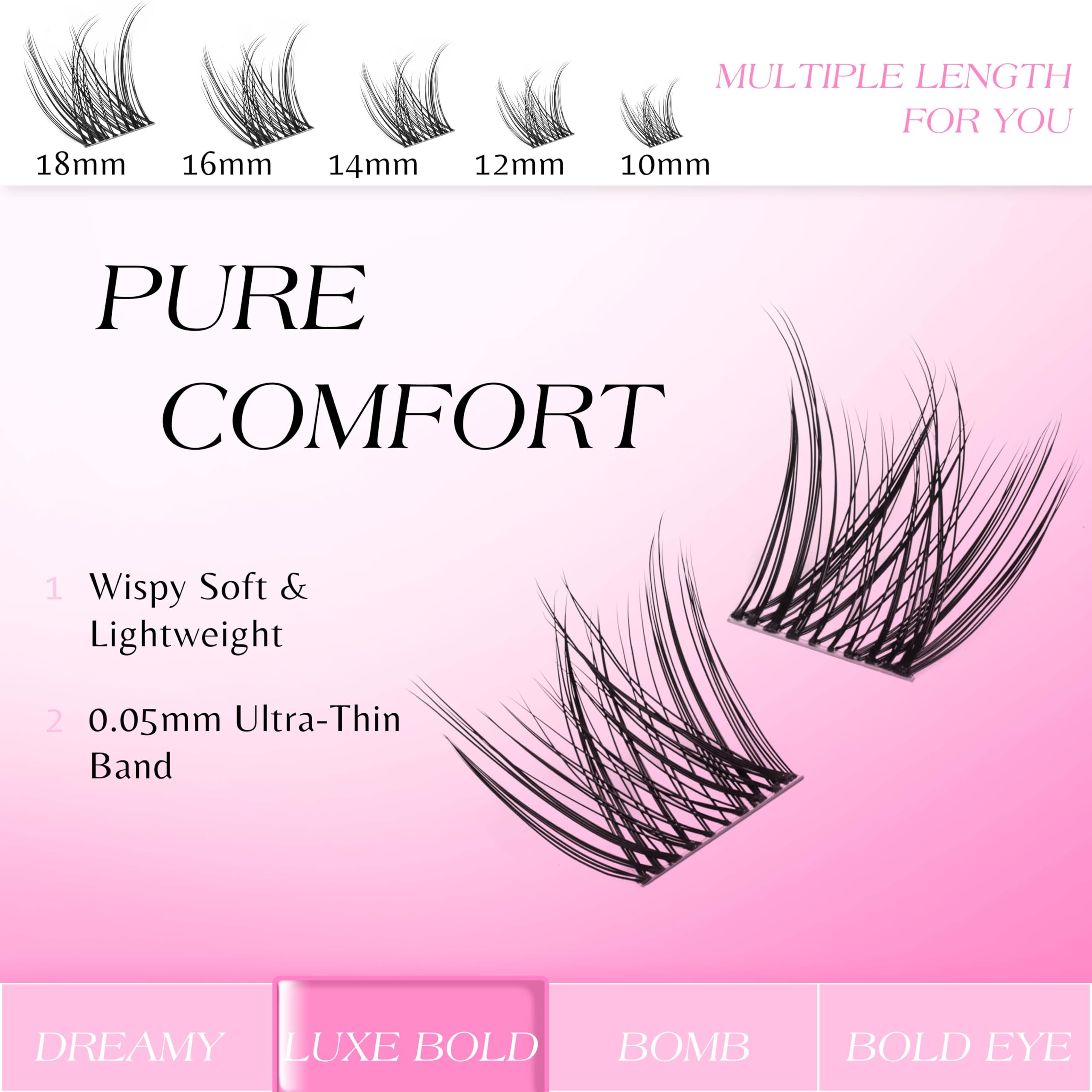 VEYESBEAUTY Lash Clusters — DIY False Eyelashes, Wispy 14mm, Newbie Five-Second Series