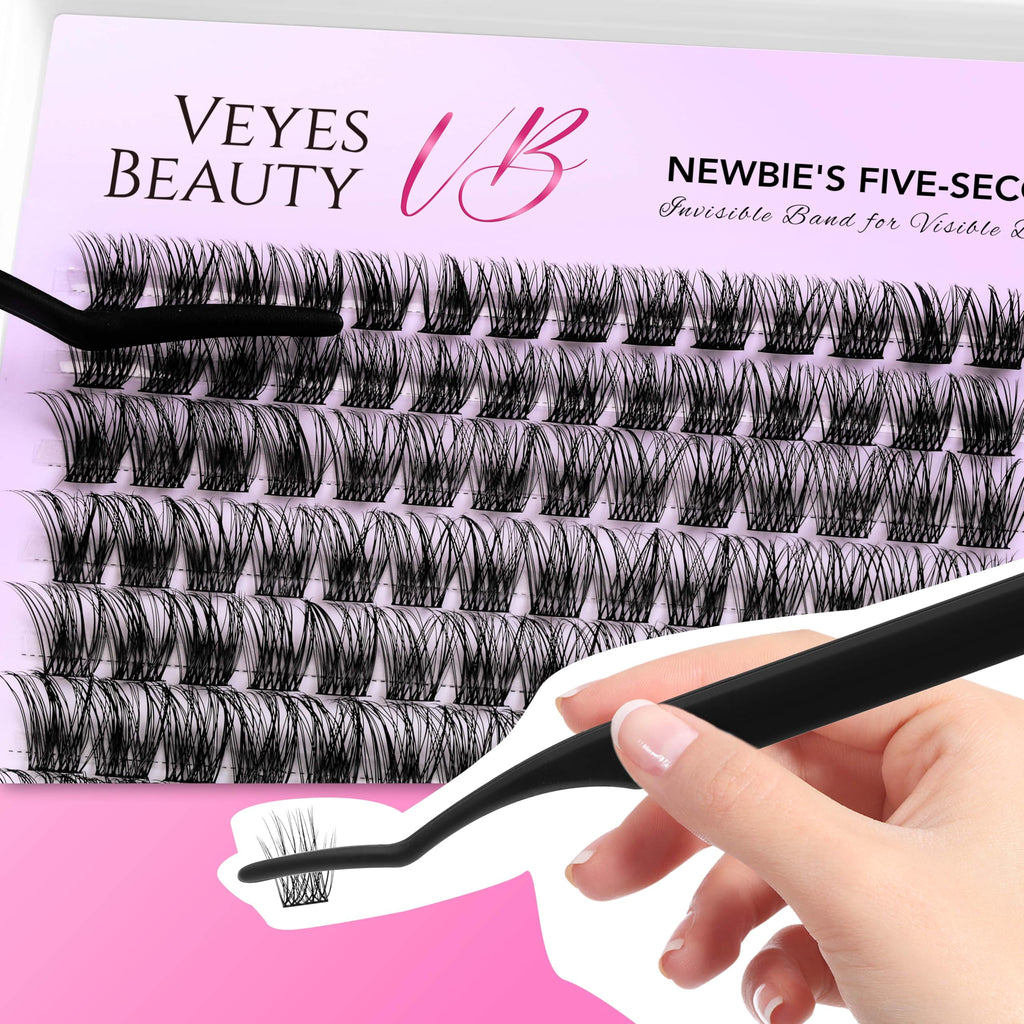 VEYESBEAUTY Lash Clusters – DIY False Eyelashes, Thin Invisible Band, Newbie Five-Second Series Wispy Tray (Boldeye 8–16mm Mixed Length)