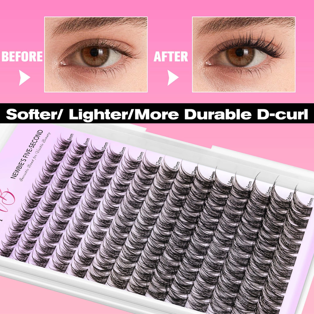 VEYESBEAUTY LuxeBold Cluster Lashes – DIY Invisible Band, 8–16mm Mixed Length
