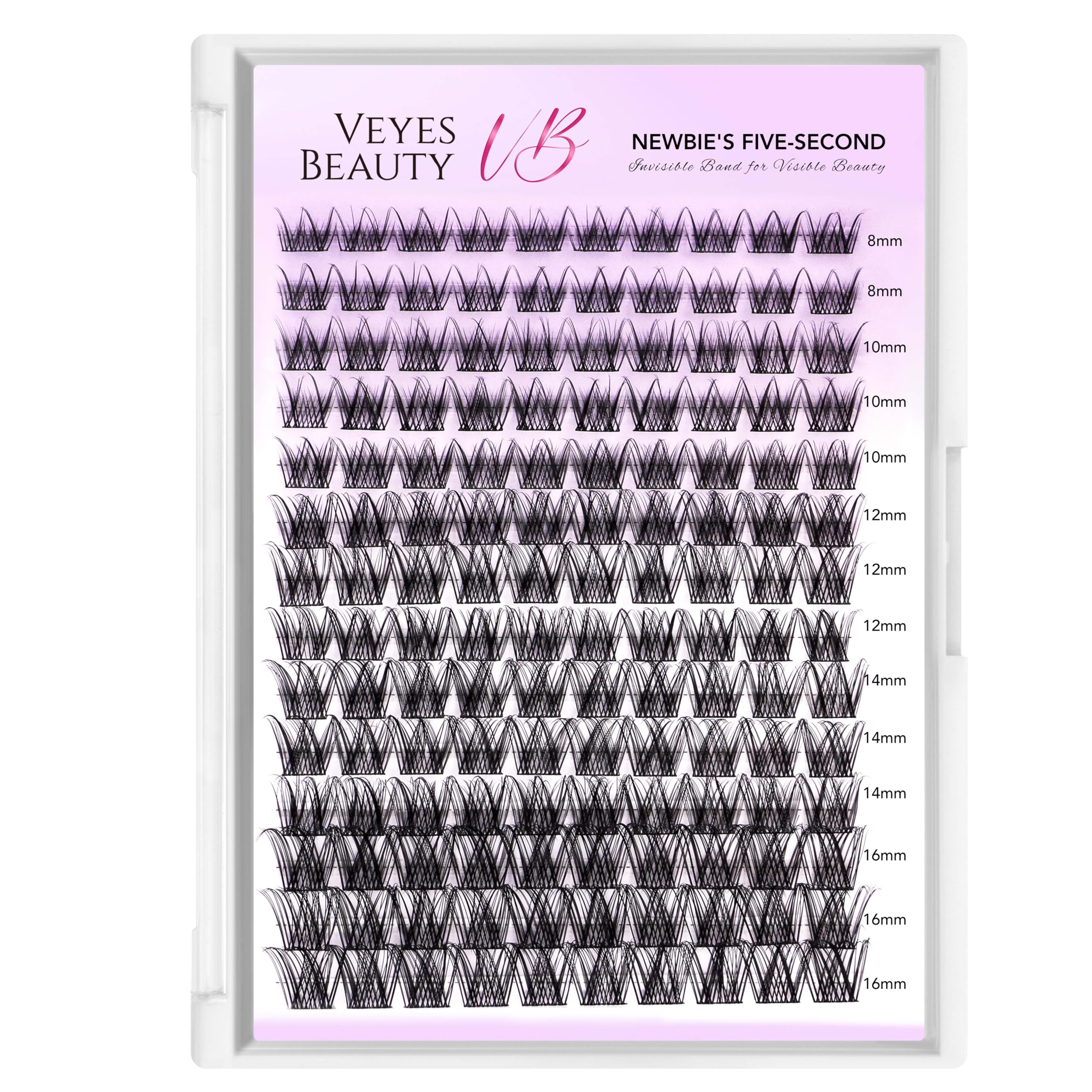 VEYESBEAUTY LuxeBold Cluster Lashes – DIY Invisible Band, 8–16mm Mixed Length