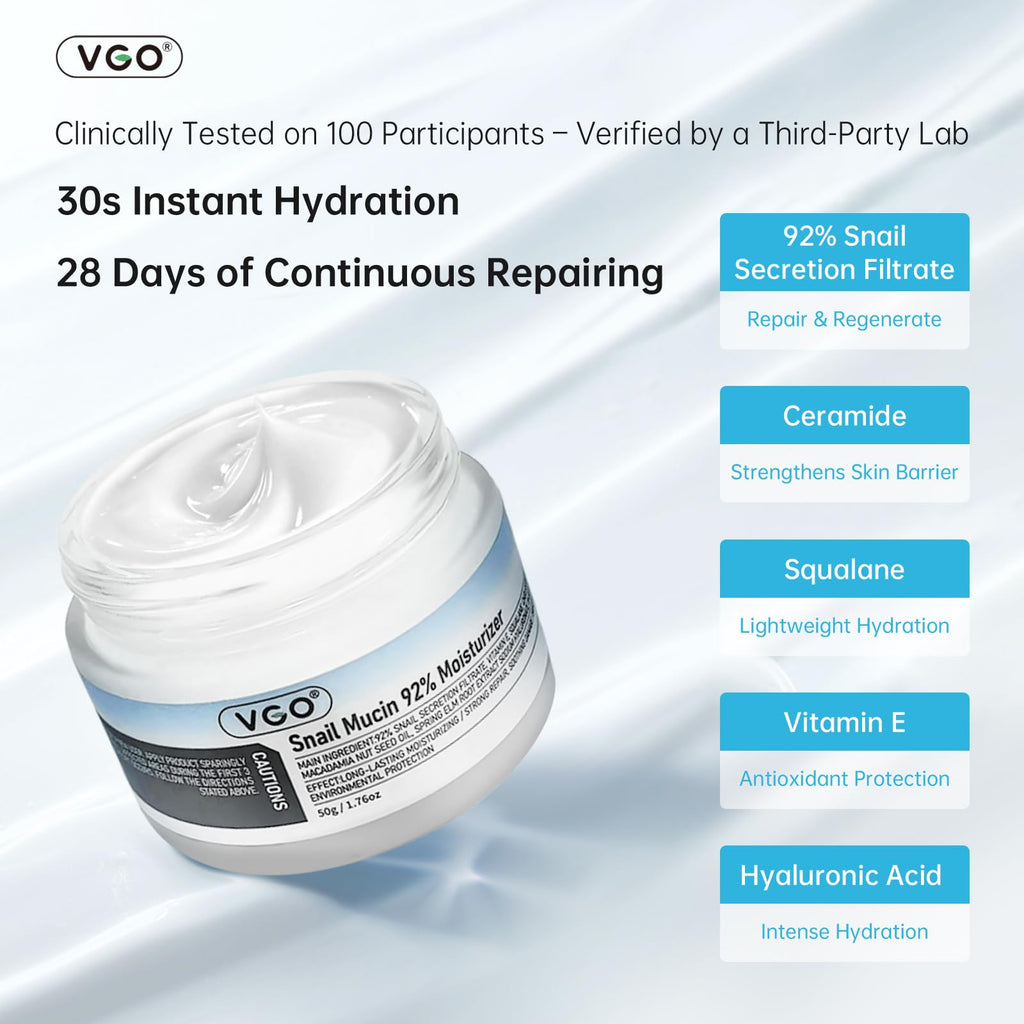 VGO Snail Mucin 92% Moisturizer – Hydrating Repair Gel for Dry & Sensitive Skin (50g)