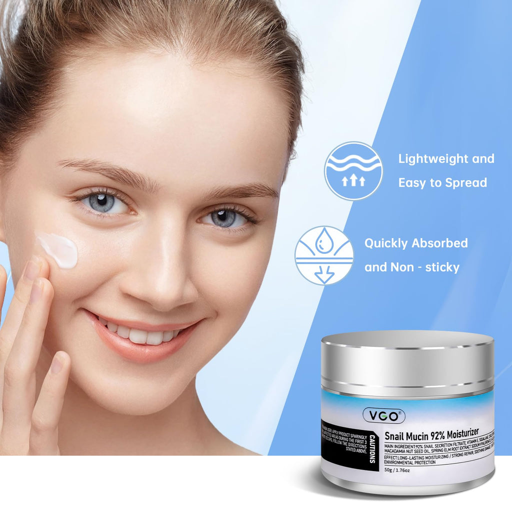 VGO 2-Pack 92% Snail Mucin Moisturizer – Hydration, Barrier Repair & Anti-Aging with Ceramide & Vitamin E