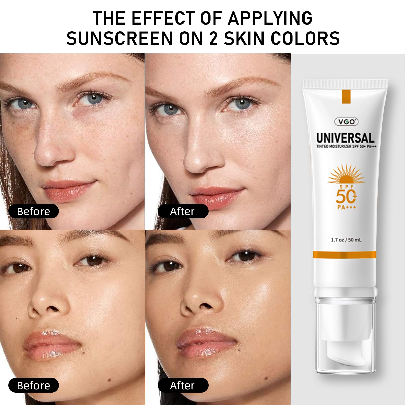 VGO Tinted Sunscreen for Face SPF 50 | Hydrating Sun Essence | Travel Size 50 ml