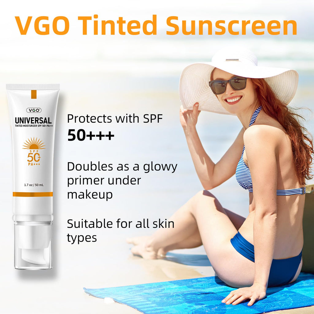 VGO Tinted Sunscreen for Face SPF 50 | Hydrating Sun Essence | Travel Size 50 ml