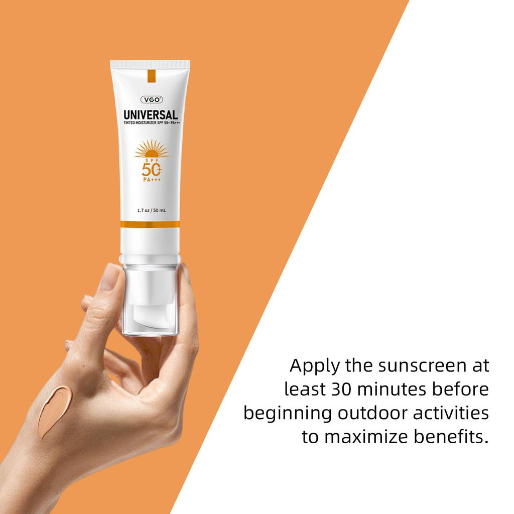 VGO Tinted Sunscreen for Face SPF 50 | Hydrating Sun Essence | Travel Size 50 ml