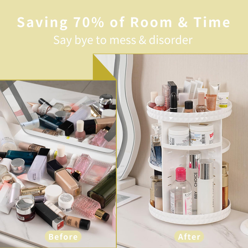 V-HANVER 360° Rotating Makeup Organizer | Large-Capacity Acrylic Vanity Storage