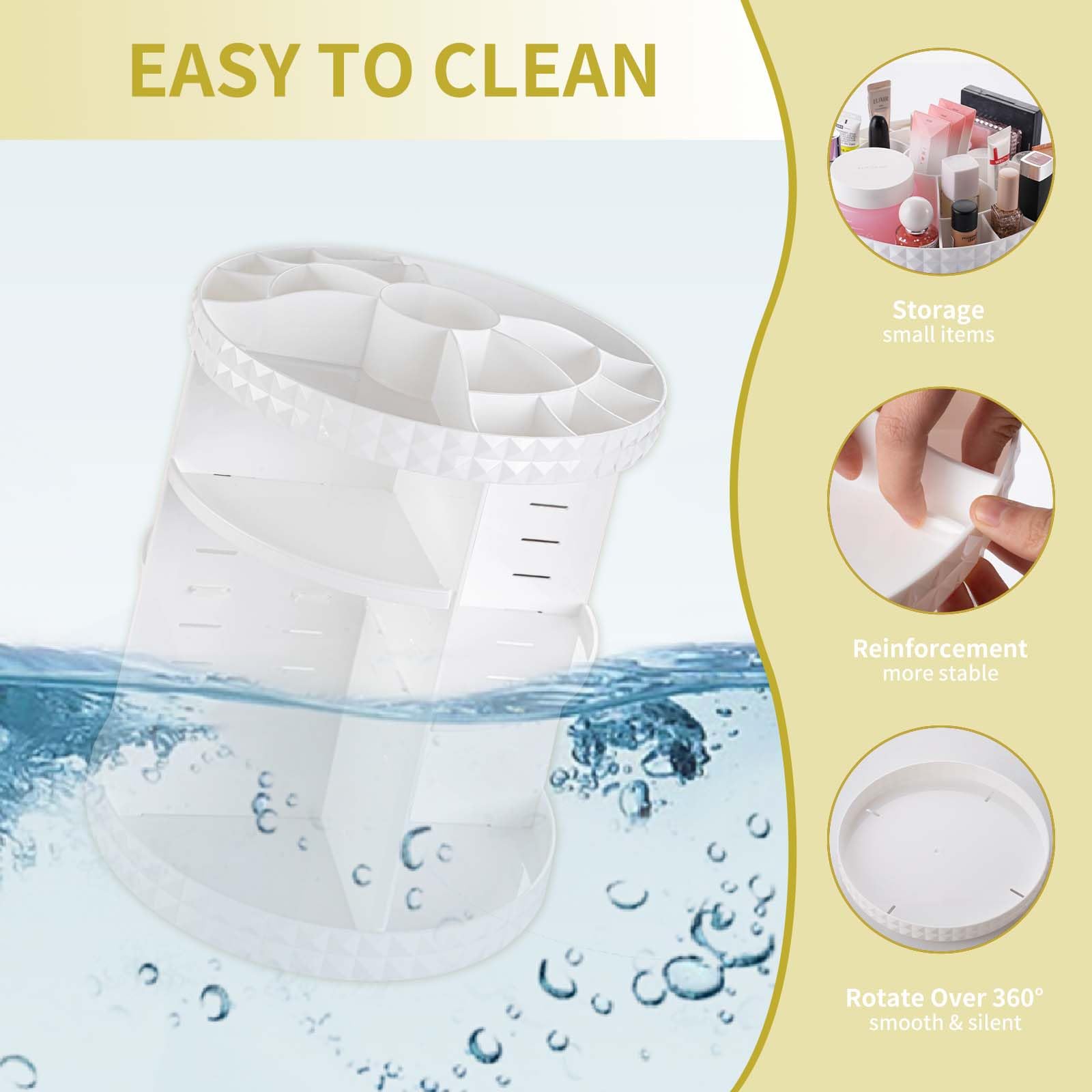 V-HANVER 360° Rotating Makeup Organizer | Large-Capacity Acrylic Vanity Storage