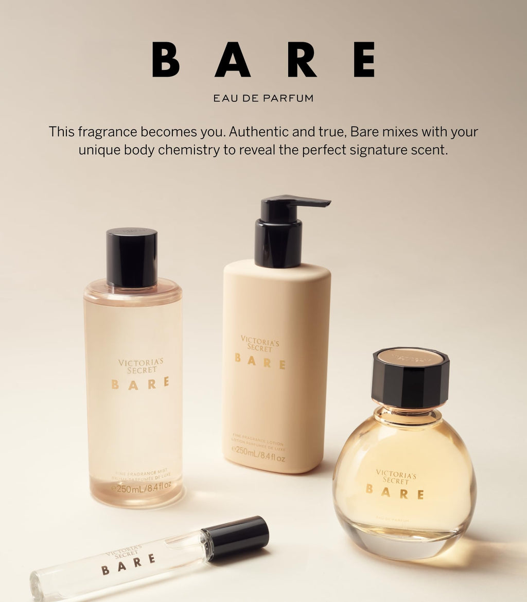 Victoria's Secret Bare 3 Piece Luxe Fragrance Gift Set – EDP, Travel Lotion & Shimmer Mist