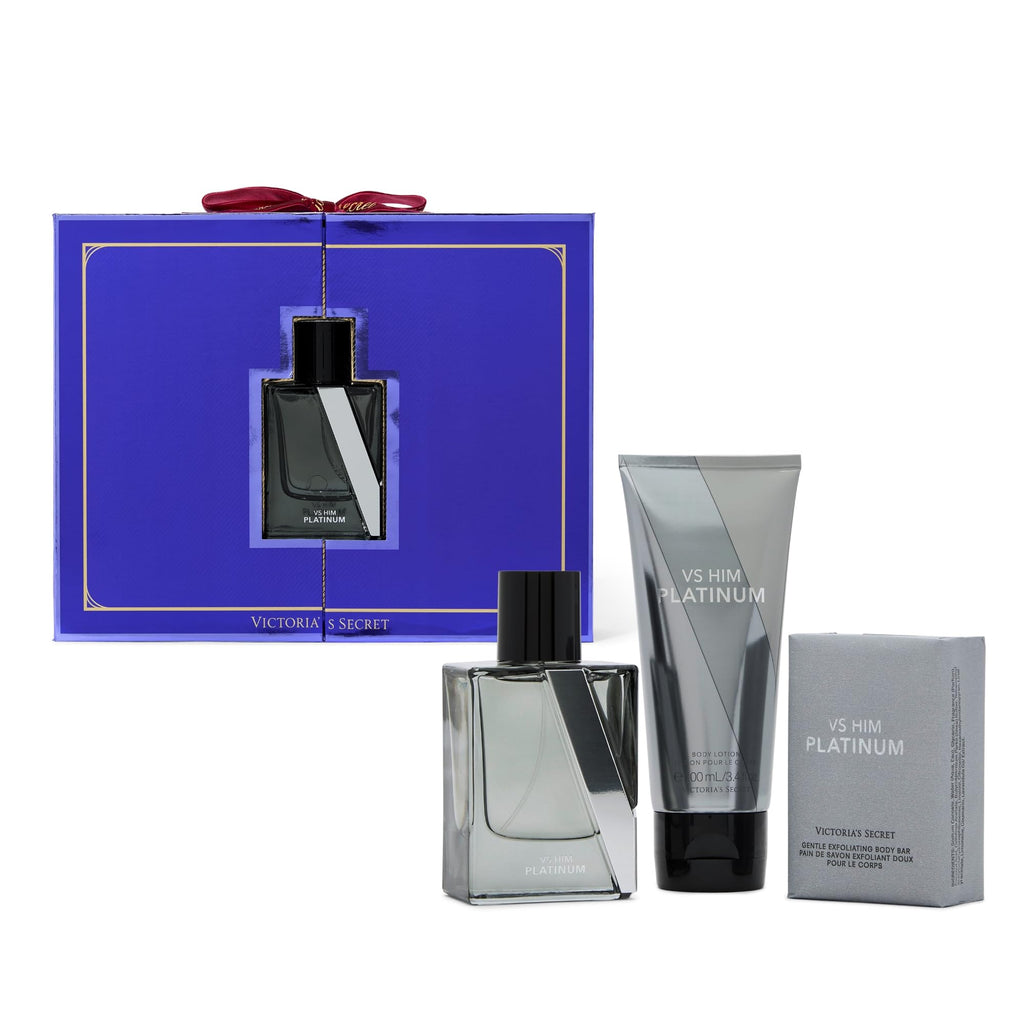 Victoria's Secret Platinum 3 Piece Luxe Fragrance Gift Set – 1.7 oz Cologne, Travel Lotion & Body Bar