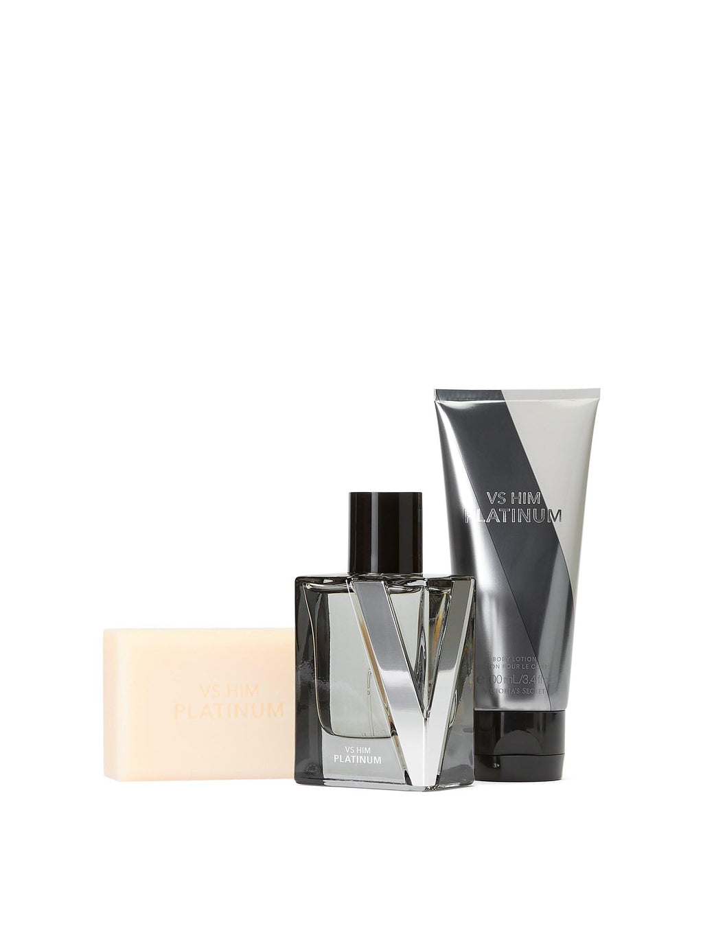 Victoria's Secret Platinum 3 Piece Luxe Fragrance Gift Set – 1.7 oz Cologne, Travel Lotion & Body Bar