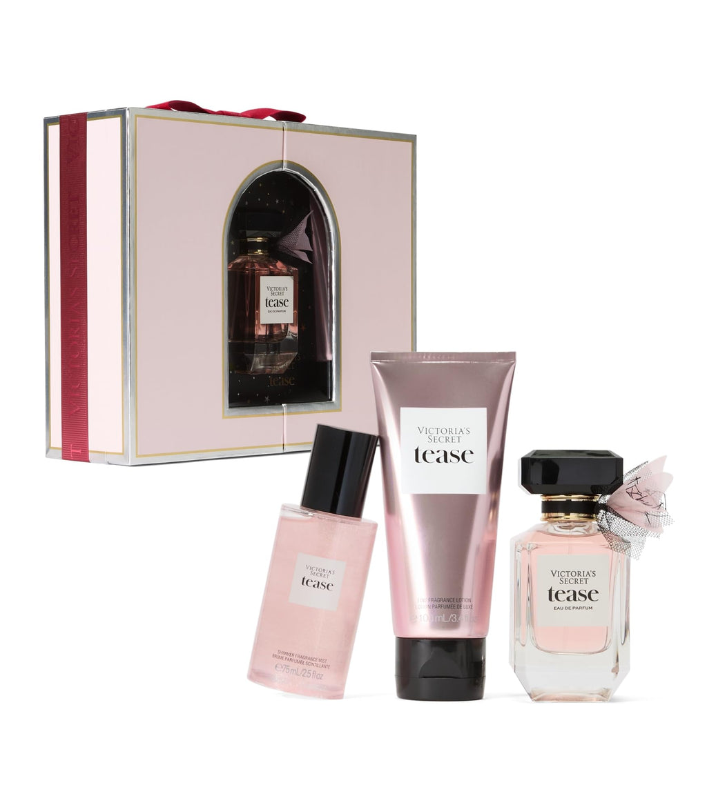 Victoria's Secret Tease 3-Piece Luxe Fragrance Gift Set – 1.7 oz EDP, Travel Lotion & Shimmer Mist