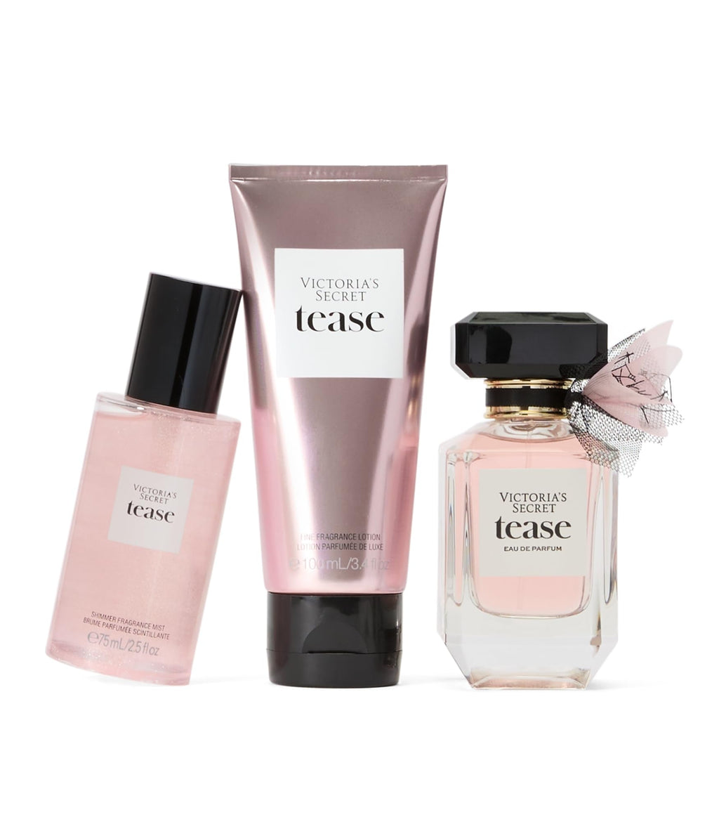 Victoria's Secret Tease 3-Piece Luxe Fragrance Gift Set – 1.7 oz EDP, Travel Lotion & Shimmer Mist