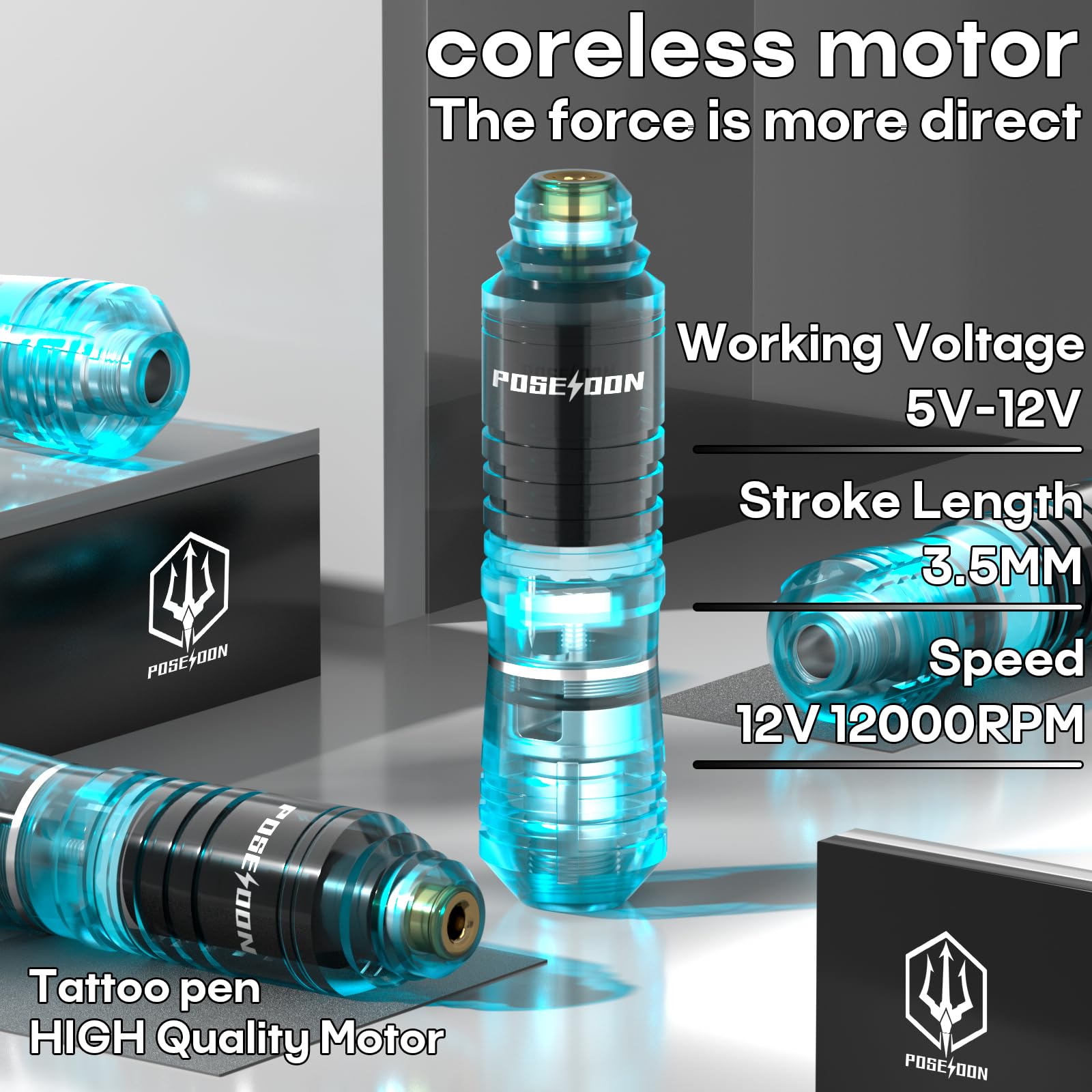 Vidattx Poseidon Tattoo Kit – Pen Style Machine, 2x1500mAh Batteries, 20 Cartridges, 11 Inks