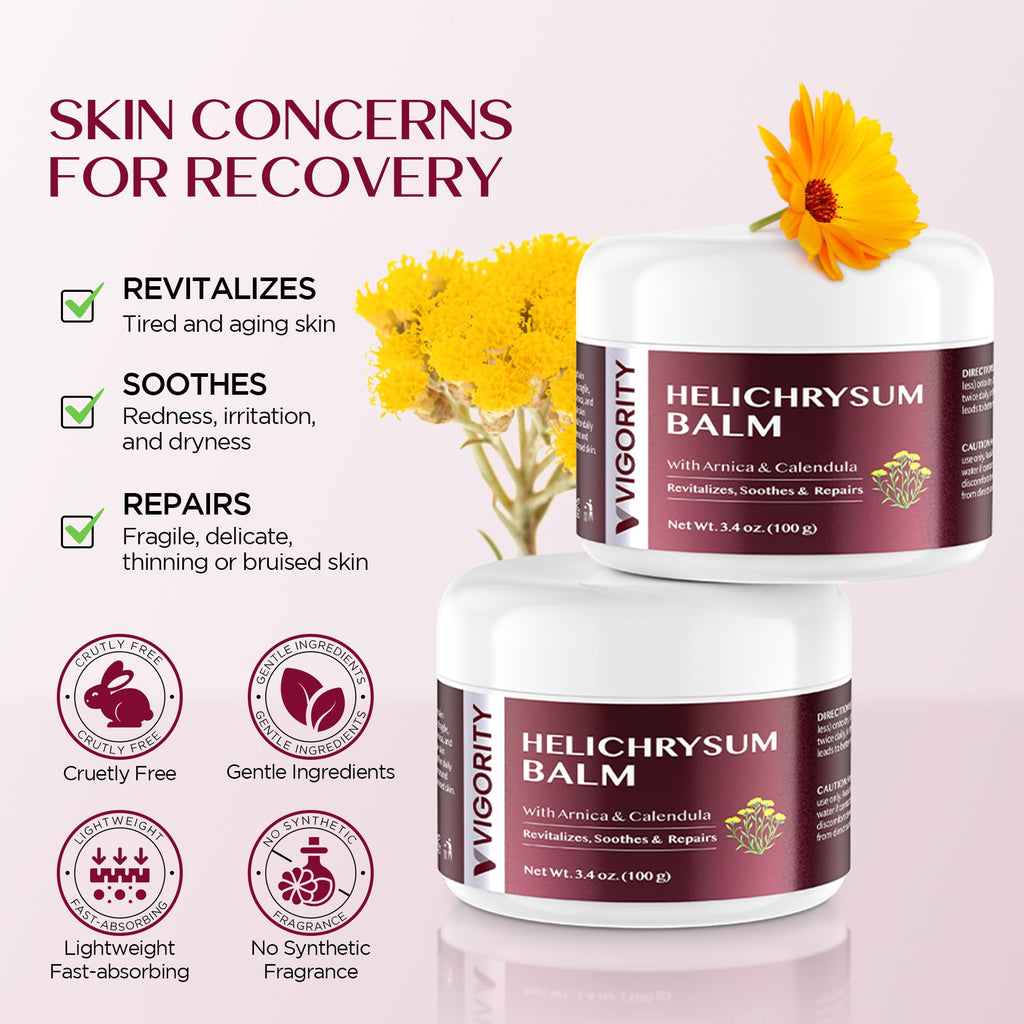 Vigority Helichrysum Balm – Soothes Fragile Skin with Arnica & Calendula, 3.4 oz