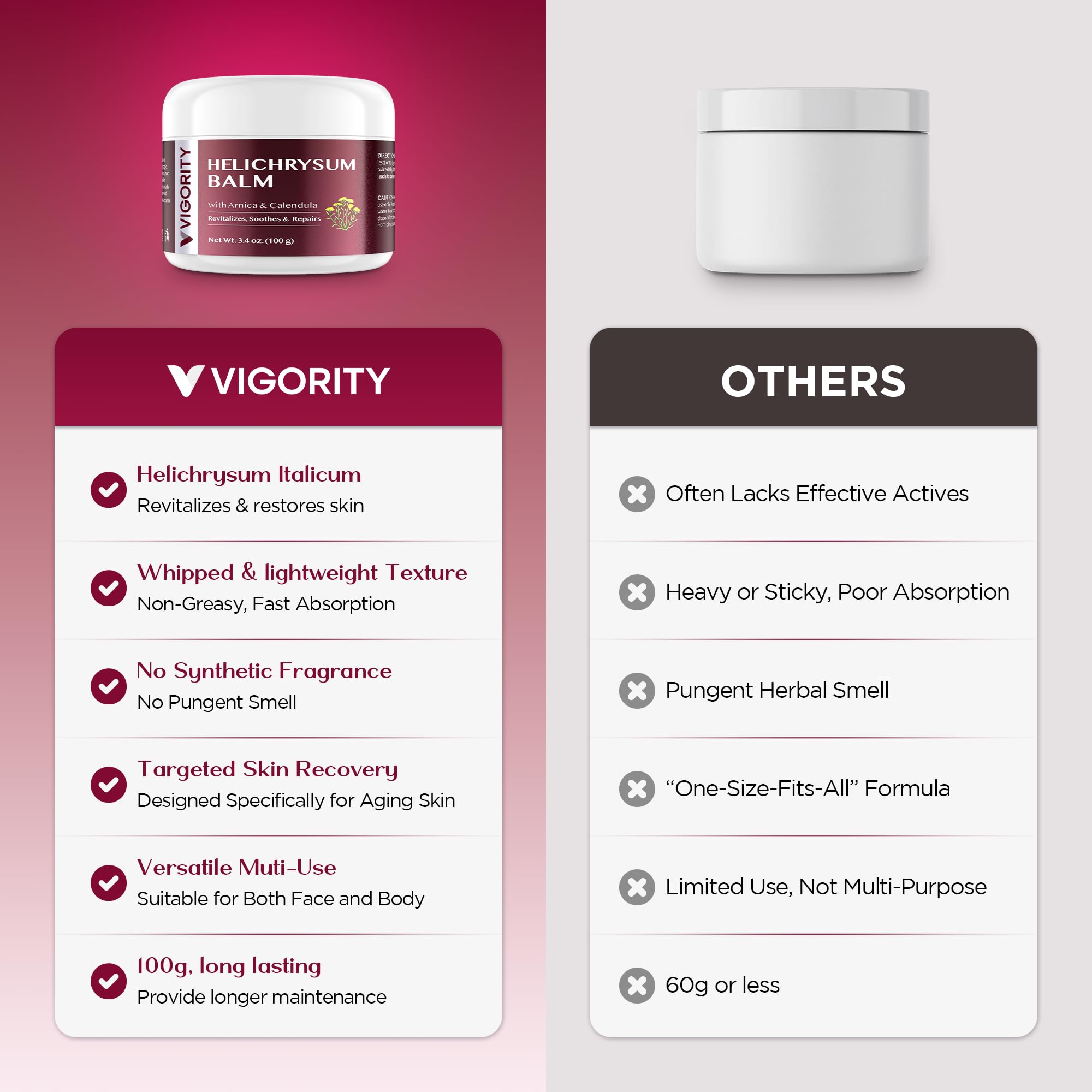 Vigority Helichrysum Balm – Restorative Arnica & Calendula Cream for Face & Body (2-Pack, 6.8 oz)
