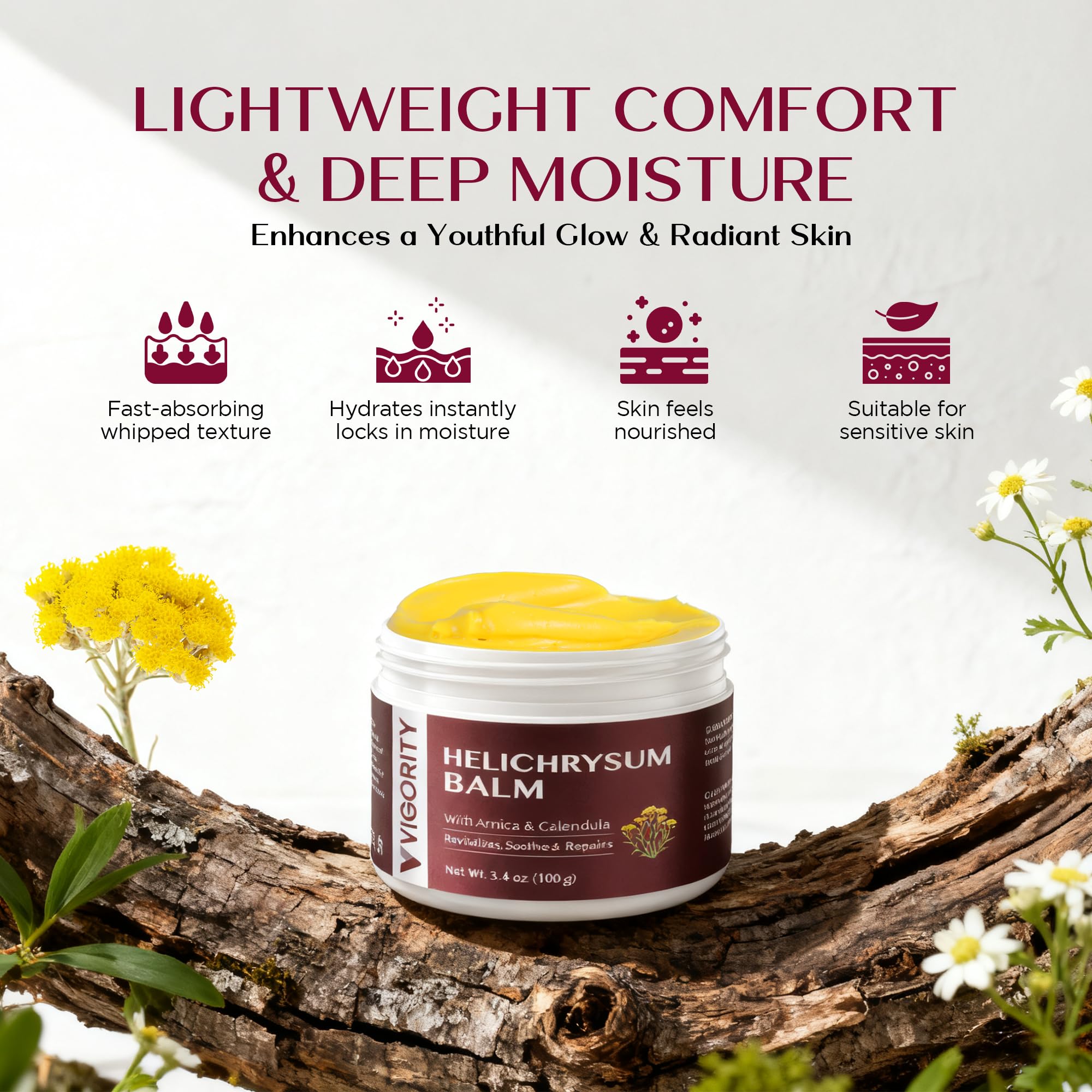 Vigority Helichrysum Balm – Restorative Arnica & Calendula Cream for Face & Body (2-Pack, 6.8 oz)