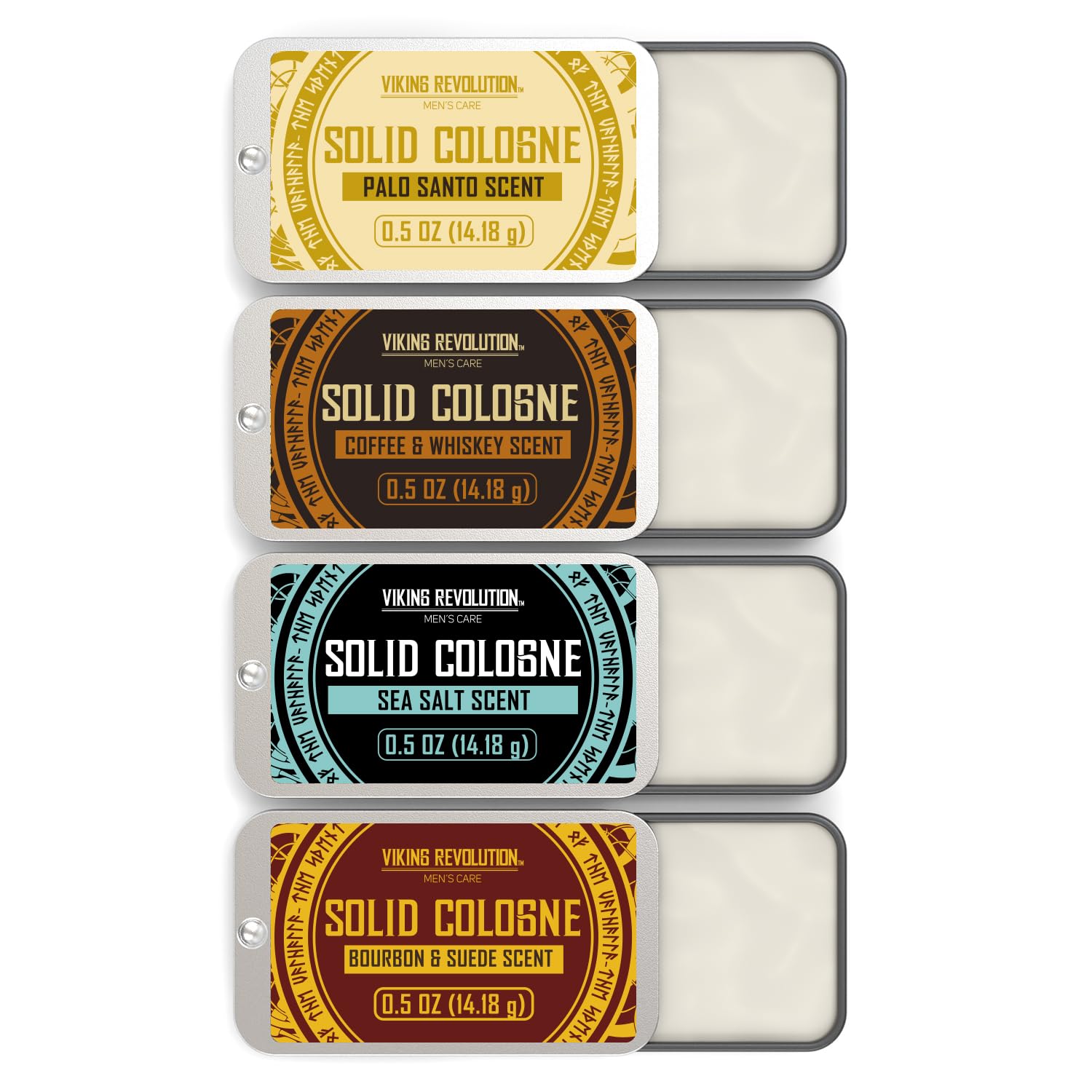 Viking Revolution 4 Pack Solid Cologne for Men – Travel Size Gift Set (0.5 oz each)