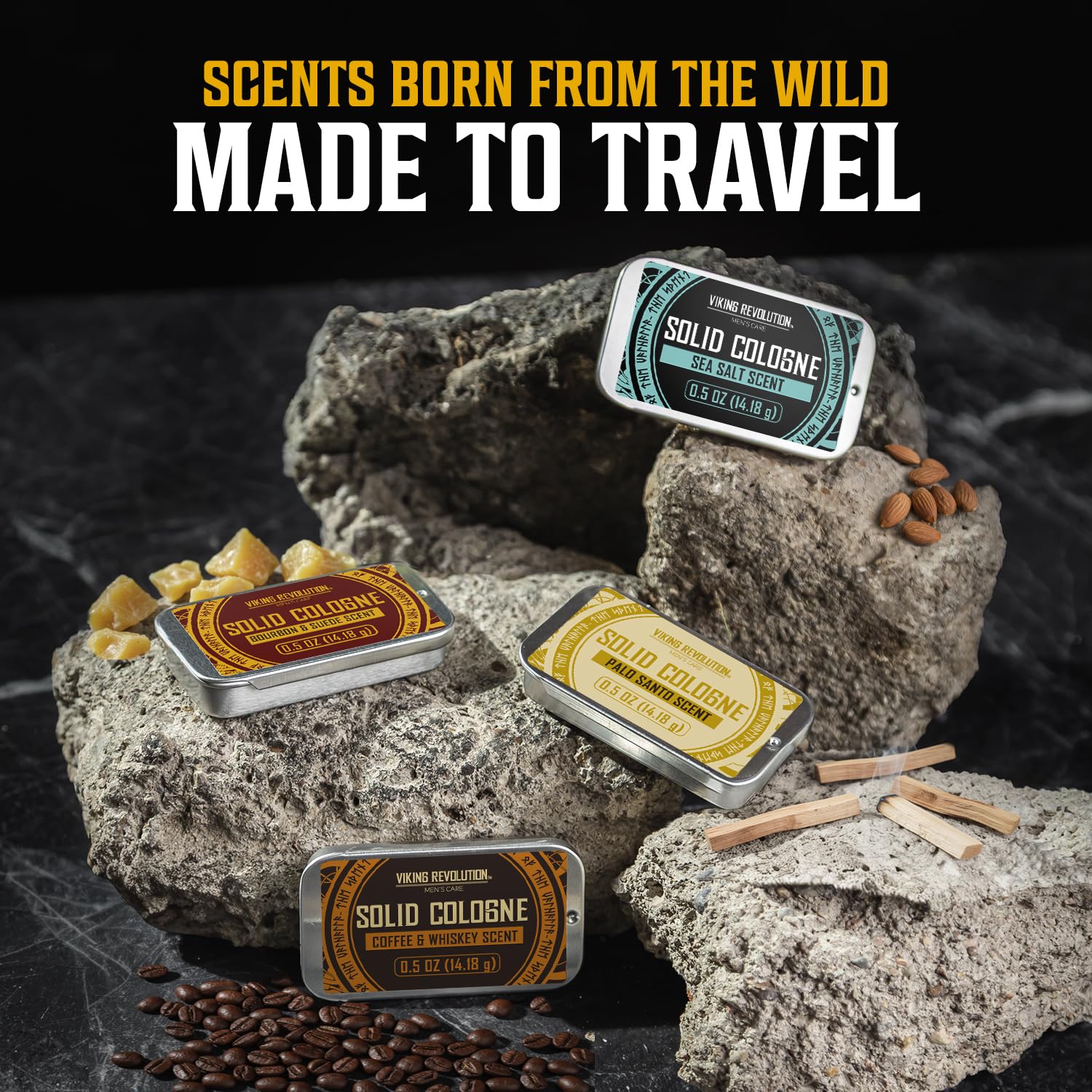 Viking Revolution 4 Pack Solid Cologne for Men – Travel Size Gift Set (0.5 oz each)