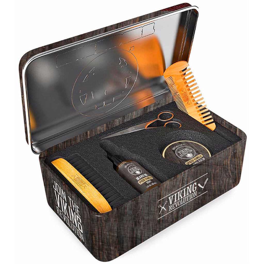 Viking Revolution Ultimate Beard Kit Spiced Vanilla – Beard Grooming Set for Men (Brush, Comb, Oil, Balm, Scissors)
