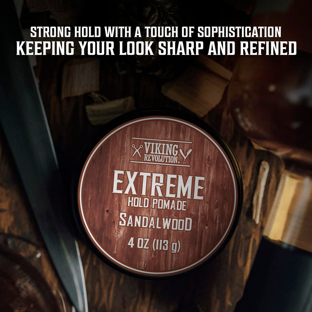 Viking Revolution Sandalwood Hair Pomade – Extreme Hold, Water-Based, High Shine (4oz)