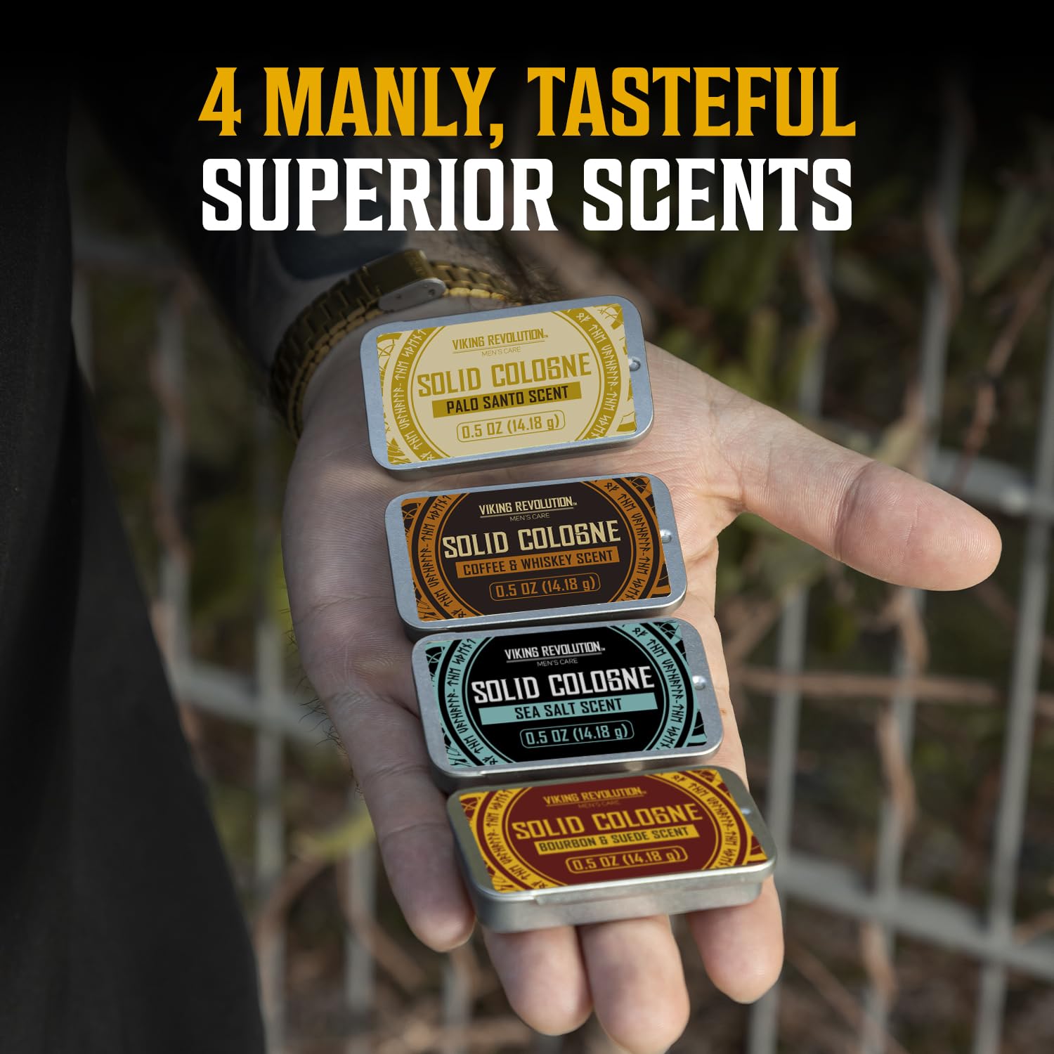 Viking Revolution 4 Pack Solid Cologne for Men – Travel Size Gift Set (0.5 oz each)