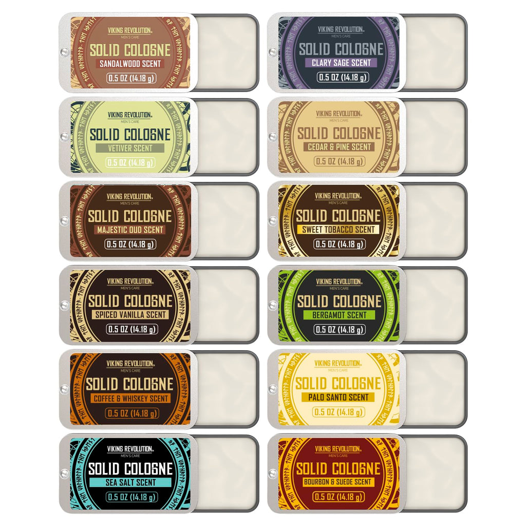 Viking Revolution Solid Cologne 12-Pack for Men – Travel Size Gift Set