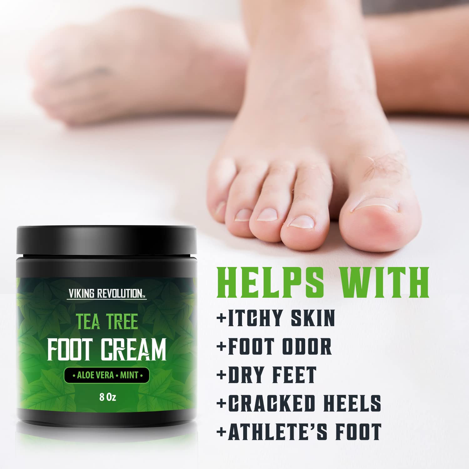Viking Revolution Tea Tree Foot Cream for Dry Cracked Heels – 8oz Pack of 2