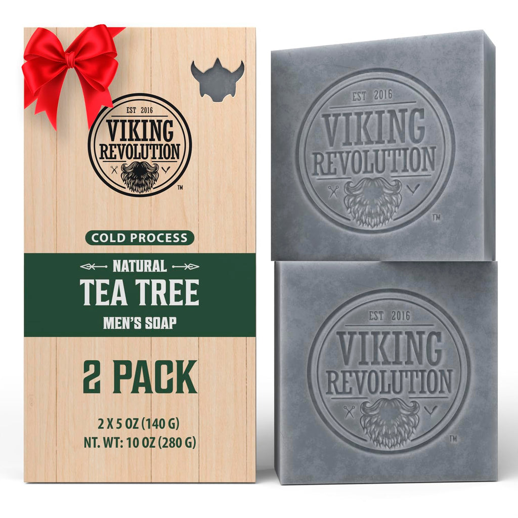 Viking Revolution Tea Tree Soap for Men — Natural Bar with Coconut, Shea & Almond Oils (2-Pack)