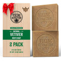 Viking Revolution Vetiver Natural Soap for Men - Cold-Pressed Vetiver Bar with Coconut Oil, Shea Oil, Almond Oil (2 Pack)