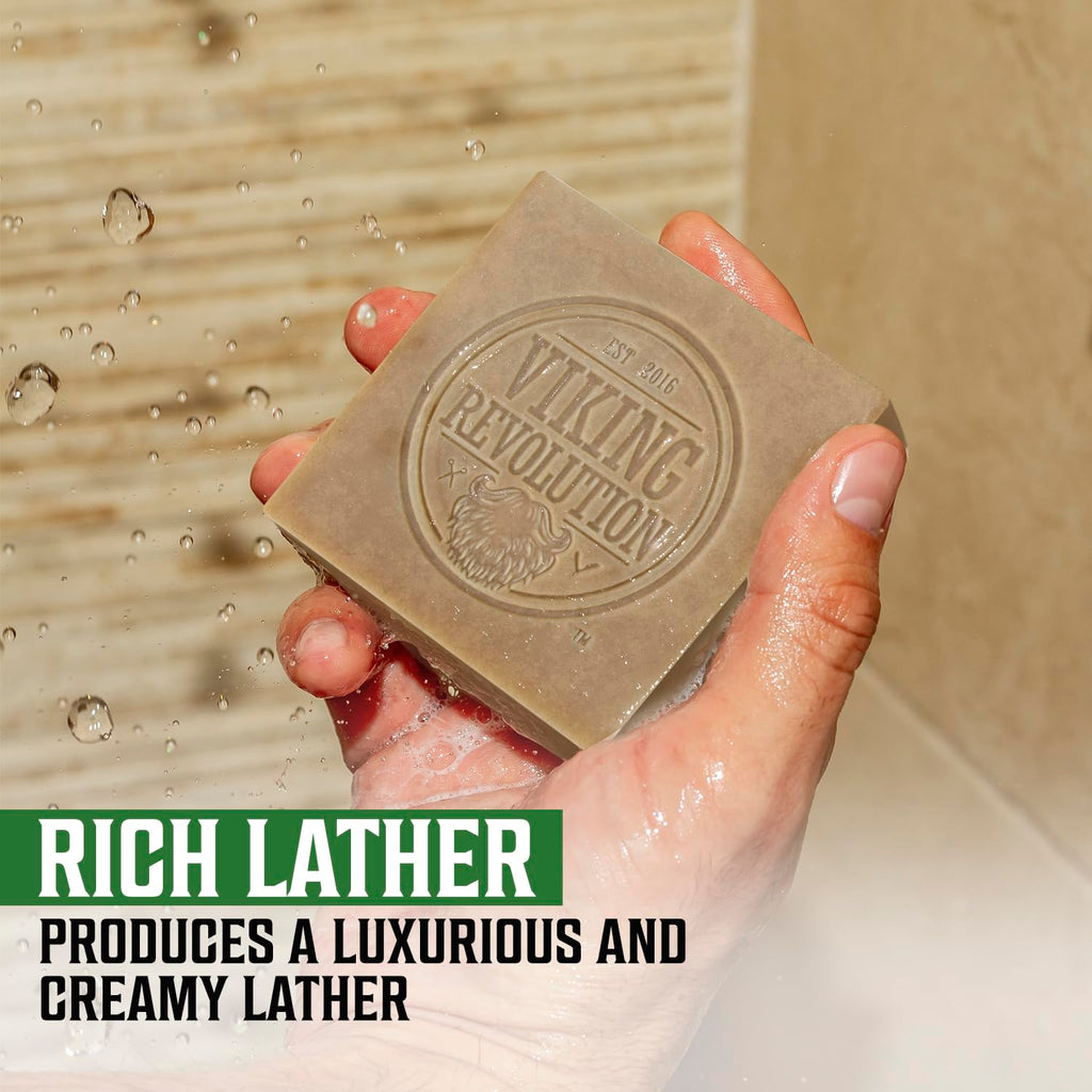 Viking Revolution Vetiver Natural Soap for Men - Cold-Pressed Vetiver Bar with Coconut Oil, Shea Oil, Almond Oil (2 Pack)
