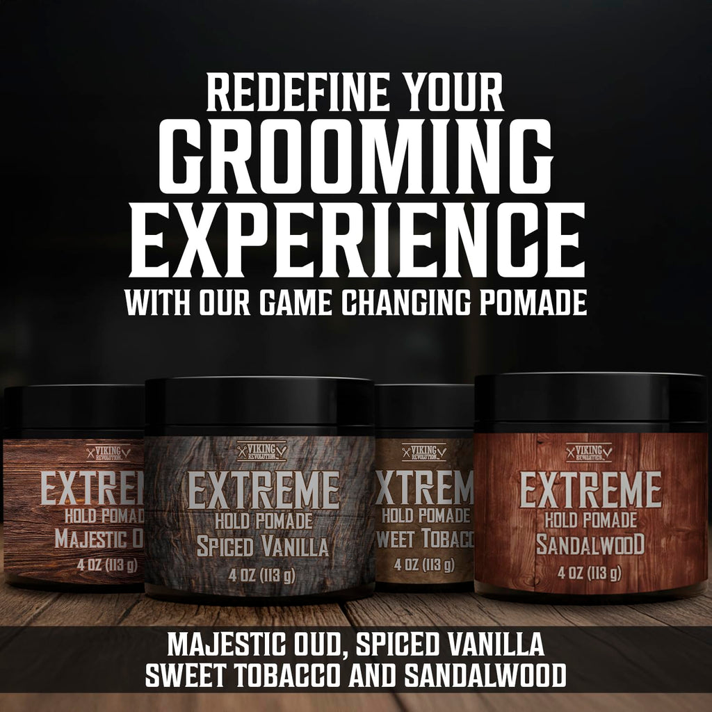Viking Revolution Sandalwood Hair Pomade – Extreme Hold, Water-Based, High Shine (4oz)