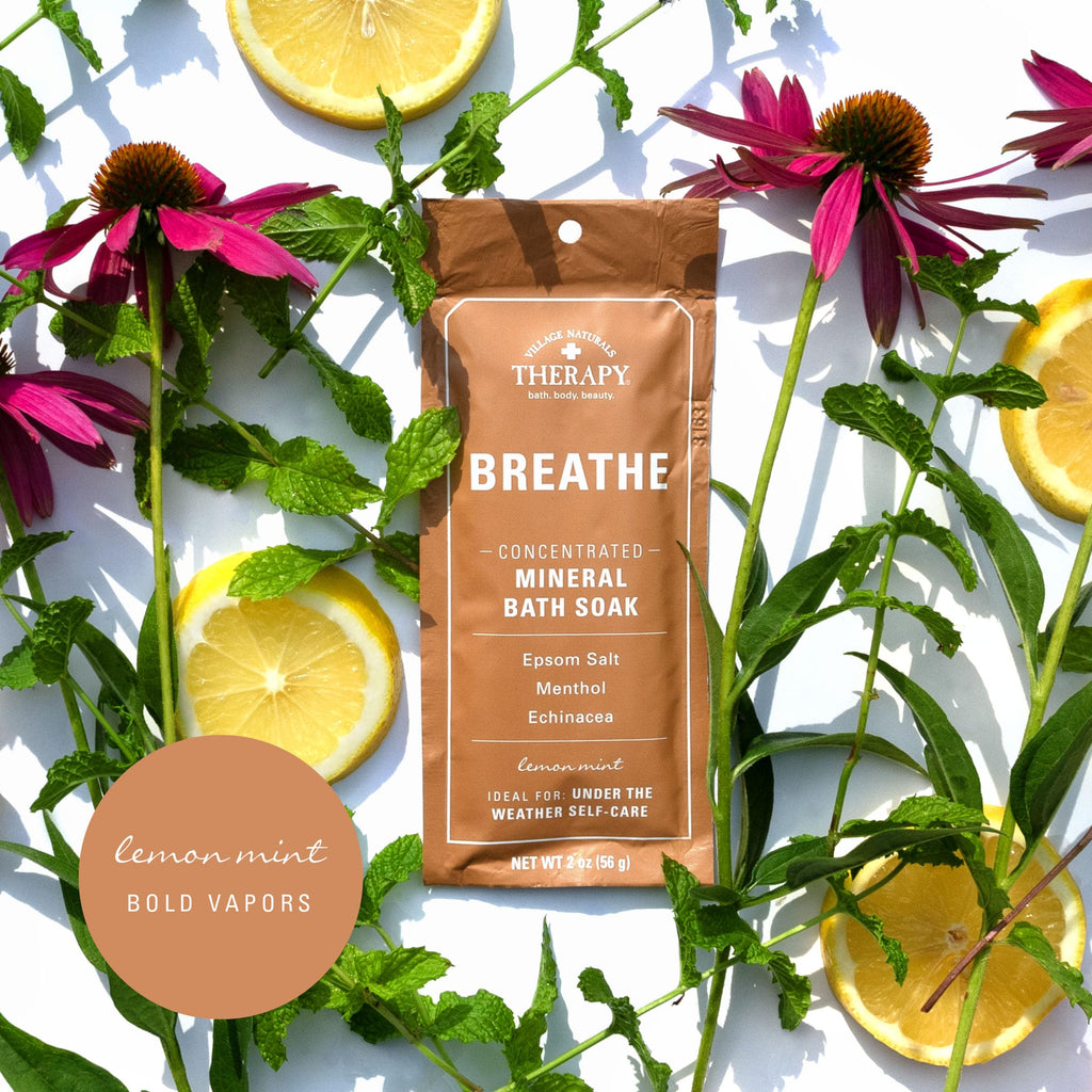 Village Naturals Therapy Breathe Mineral Bath Soak – Lemon Mint, 2 oz, Pack of 12