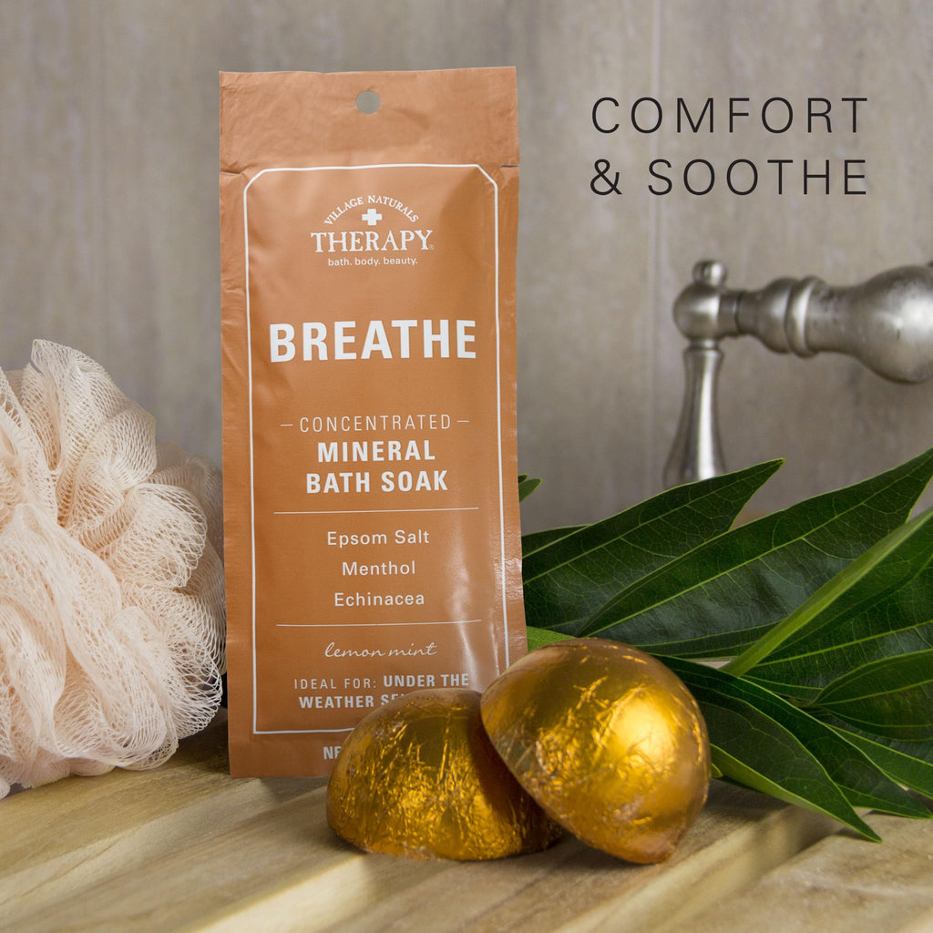 Village Naturals Therapy Breathe Mineral Bath Soak – Lemon Mint, 2 oz, Pack of 12