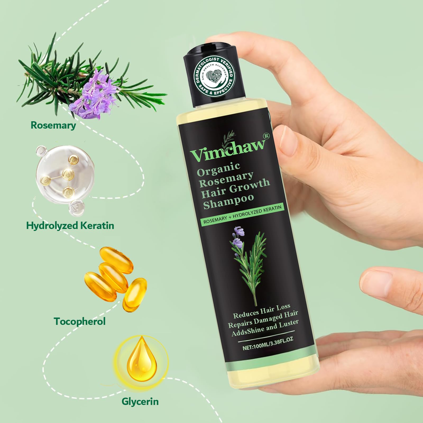 Vimchaw Rosemary Hair Growth Shampoo | Organic Thickening for Thinning Hair (3.4 fl oz)