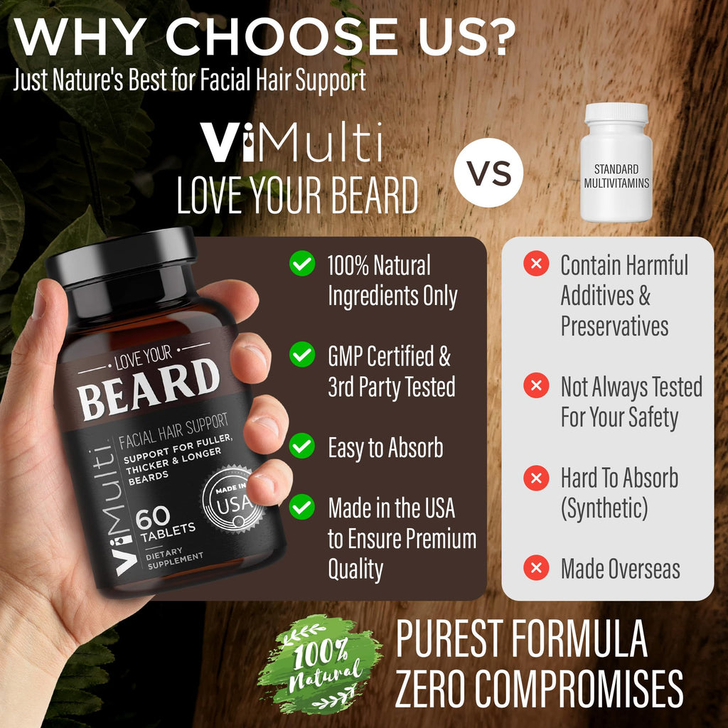 vimulti Love Your Beard Growth Vitamins – Thicker, Fuller, Healthier Facial Hair for Men