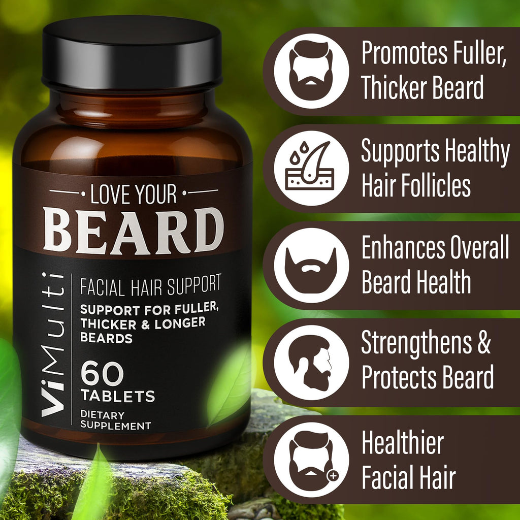 vimulti Love Your Beard Growth Vitamins – Thicker, Fuller, Healthier Facial Hair for Men