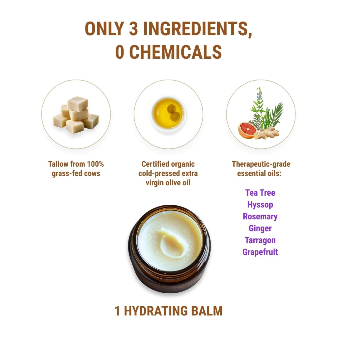 Vintage Tradition Beef Tallow Balm – Healing, Hydrating Ginger Skin Care | 2 fl oz