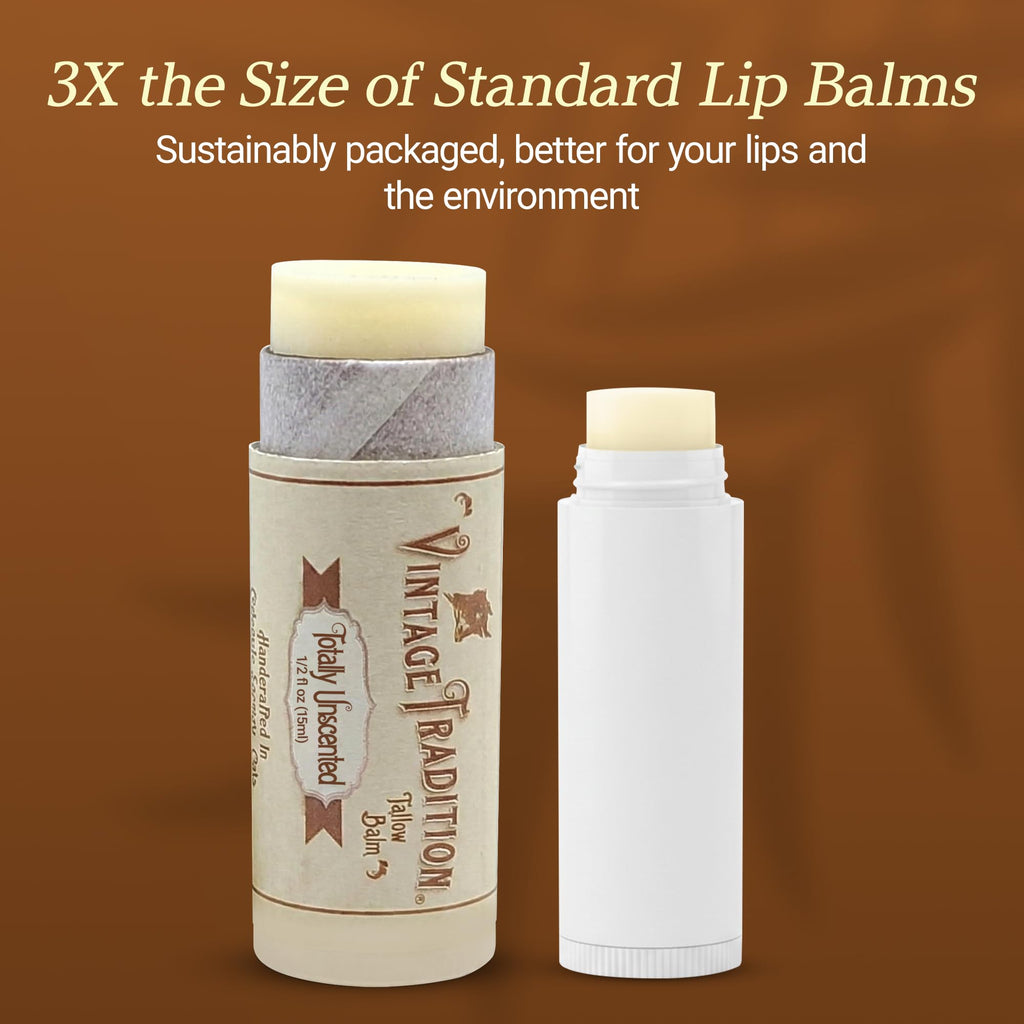 Vintage Tradition Unscented Beef Tallow Lip Balm — Hydrating Tube (0.5 oz)