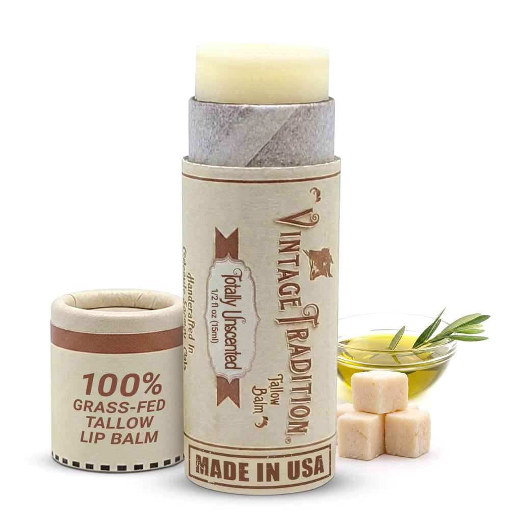 Vintage Tradition Unscented Beef Tallow Lip Balm — Hydrating Tube (0.5 oz)